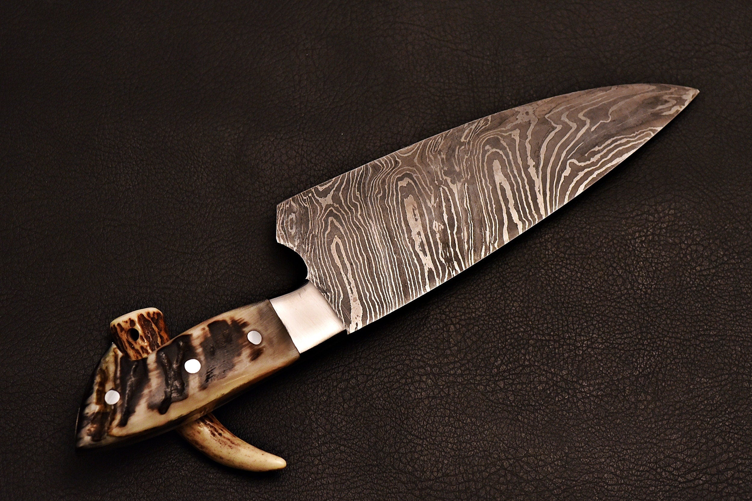 Handmade Damascus Chef knife with ram horn handle