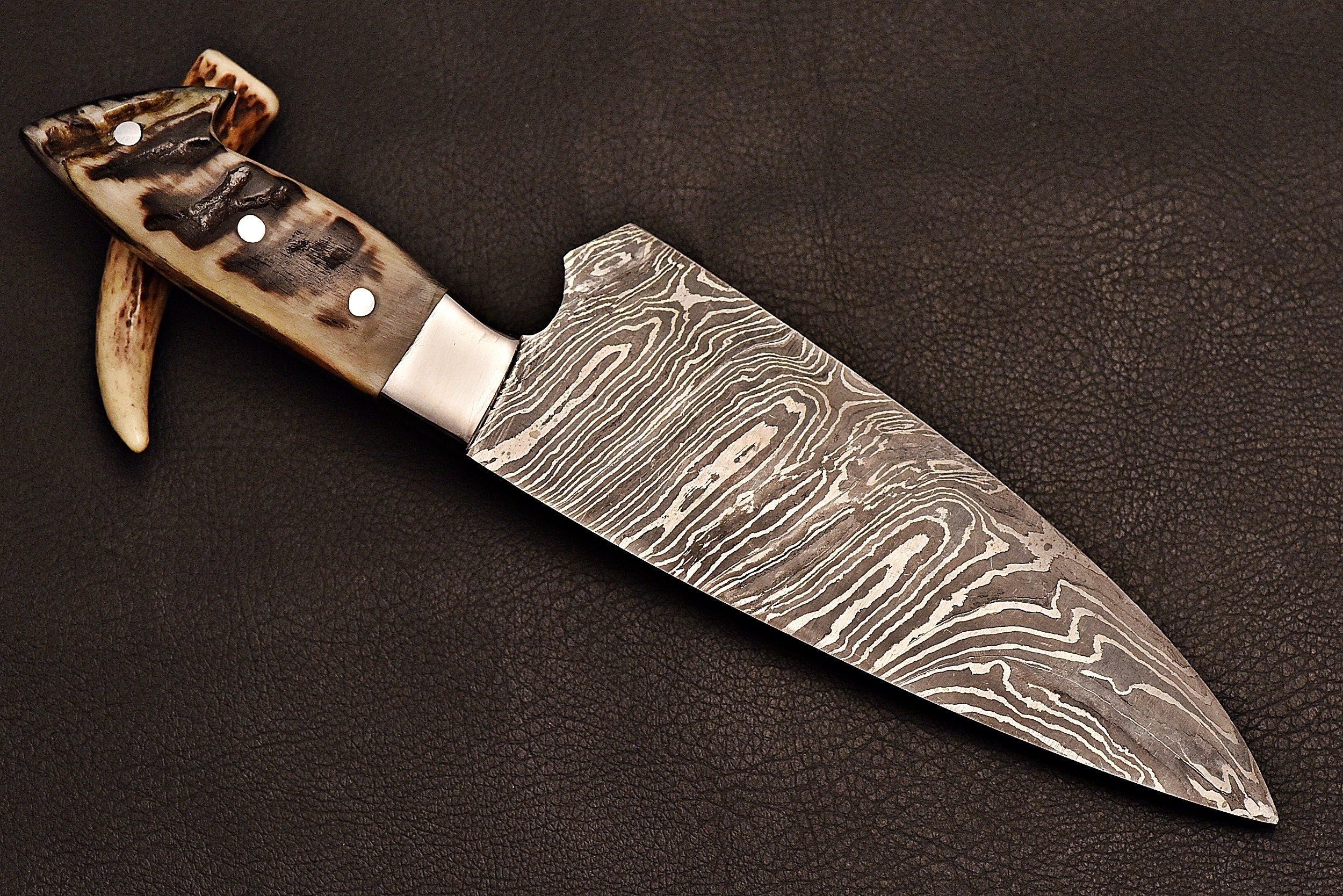 Handmade Damascus Chef knife with ram horn handle