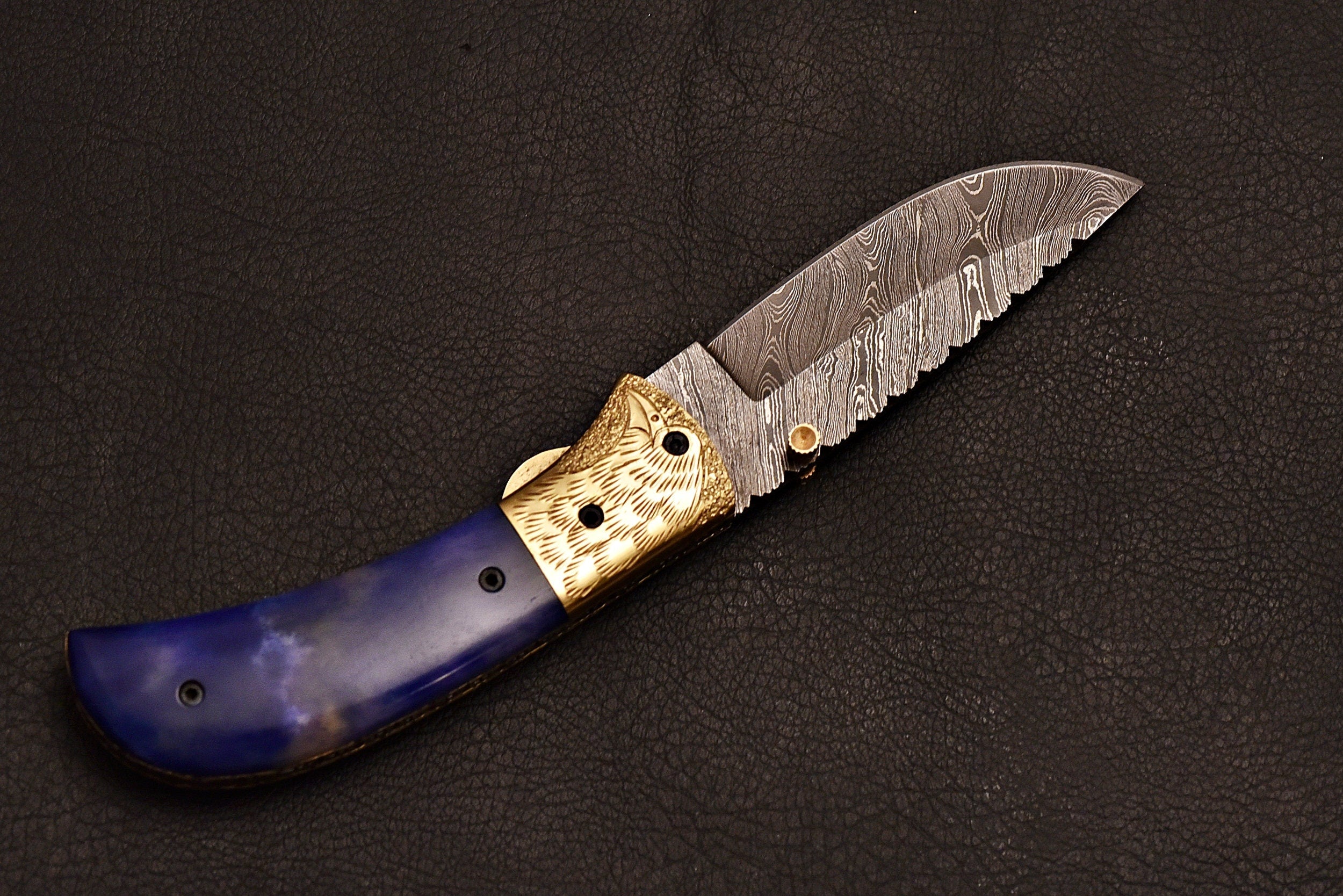 Handmade Damascus steel pocket knife with bone handle