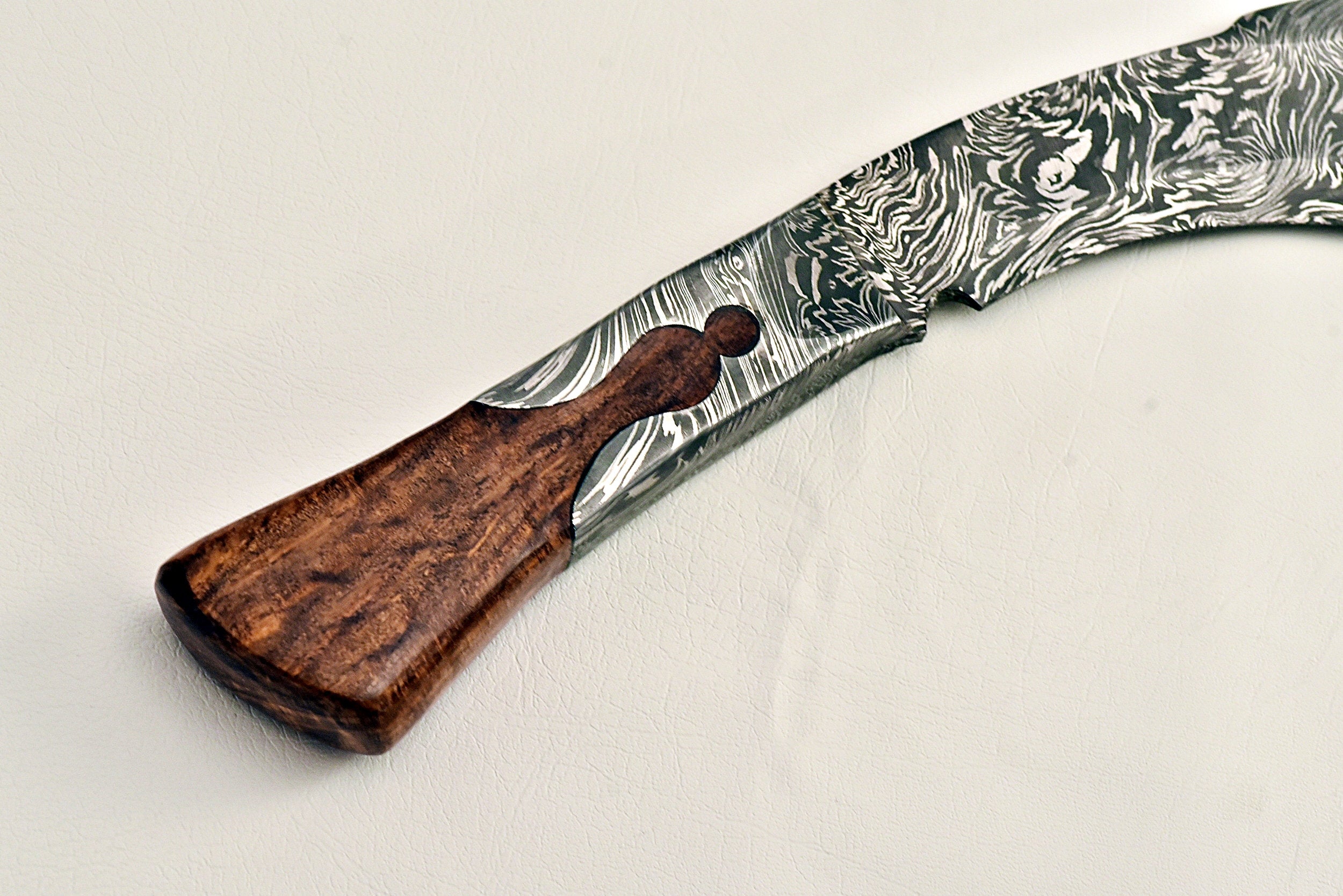 Handmade Damascus steel Kukri knife with Rose wood