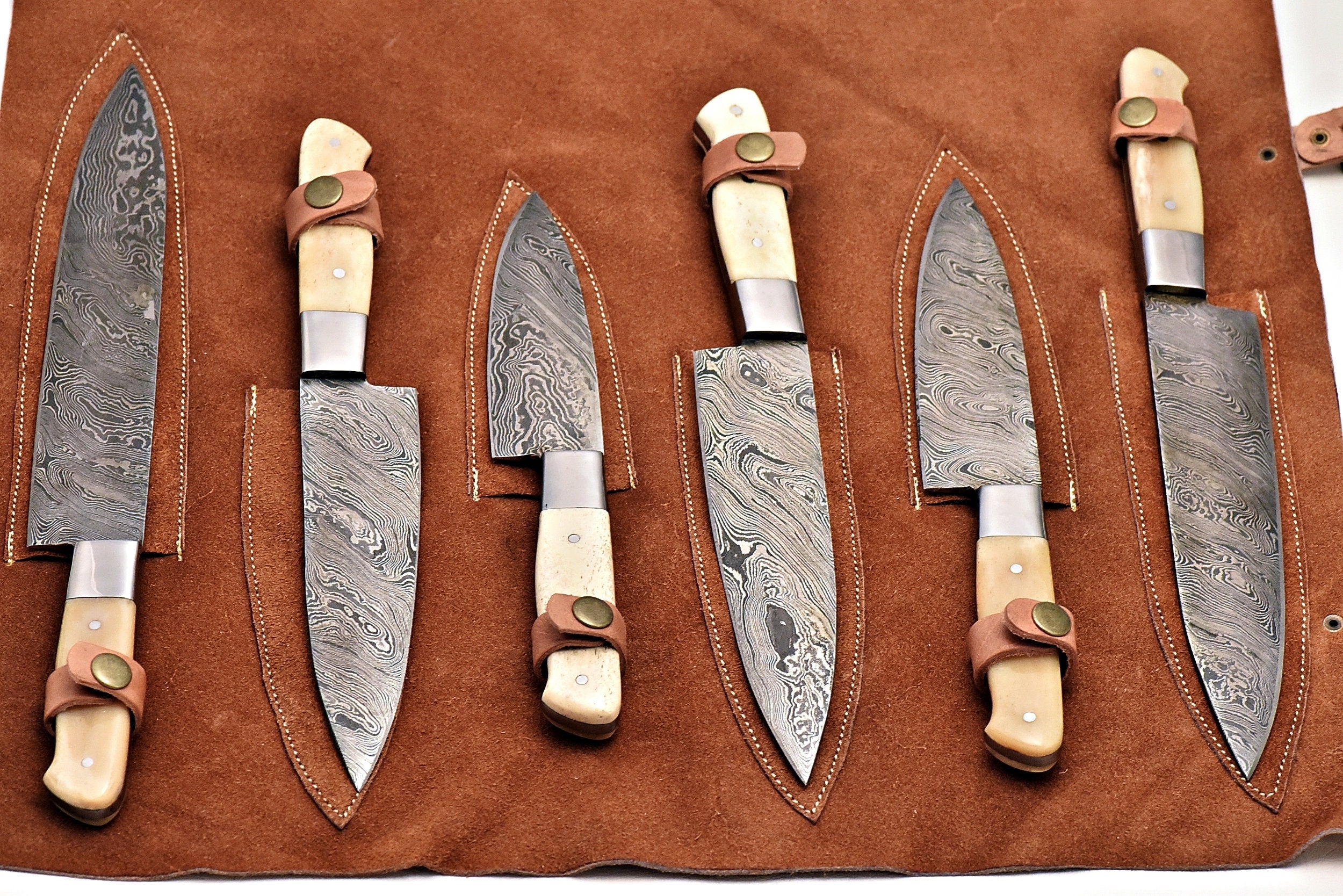 Handmade Damascus Chef Knife / Kitchen Knife / Dining Knife / Knife Set / Roll Bag