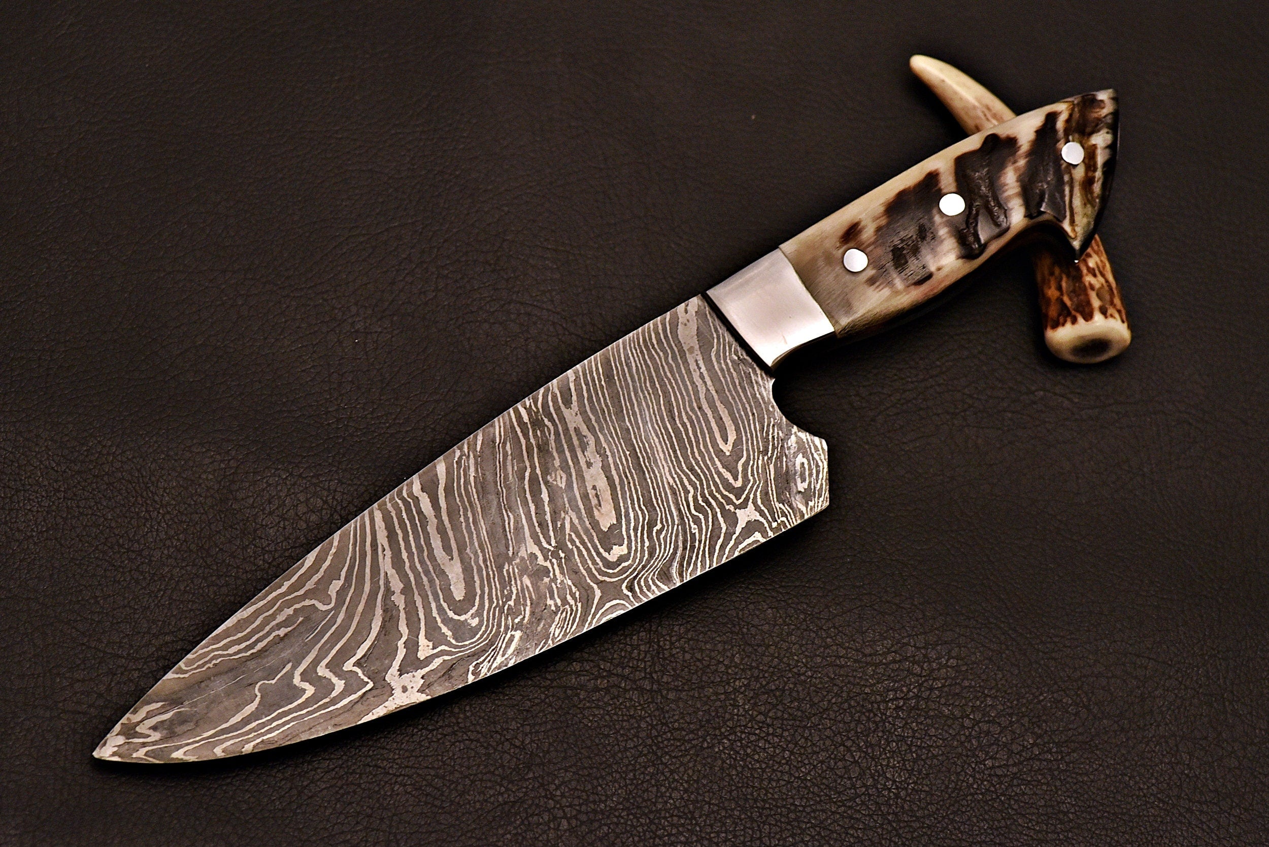Handmade Damascus Chef knife with ram horn handle