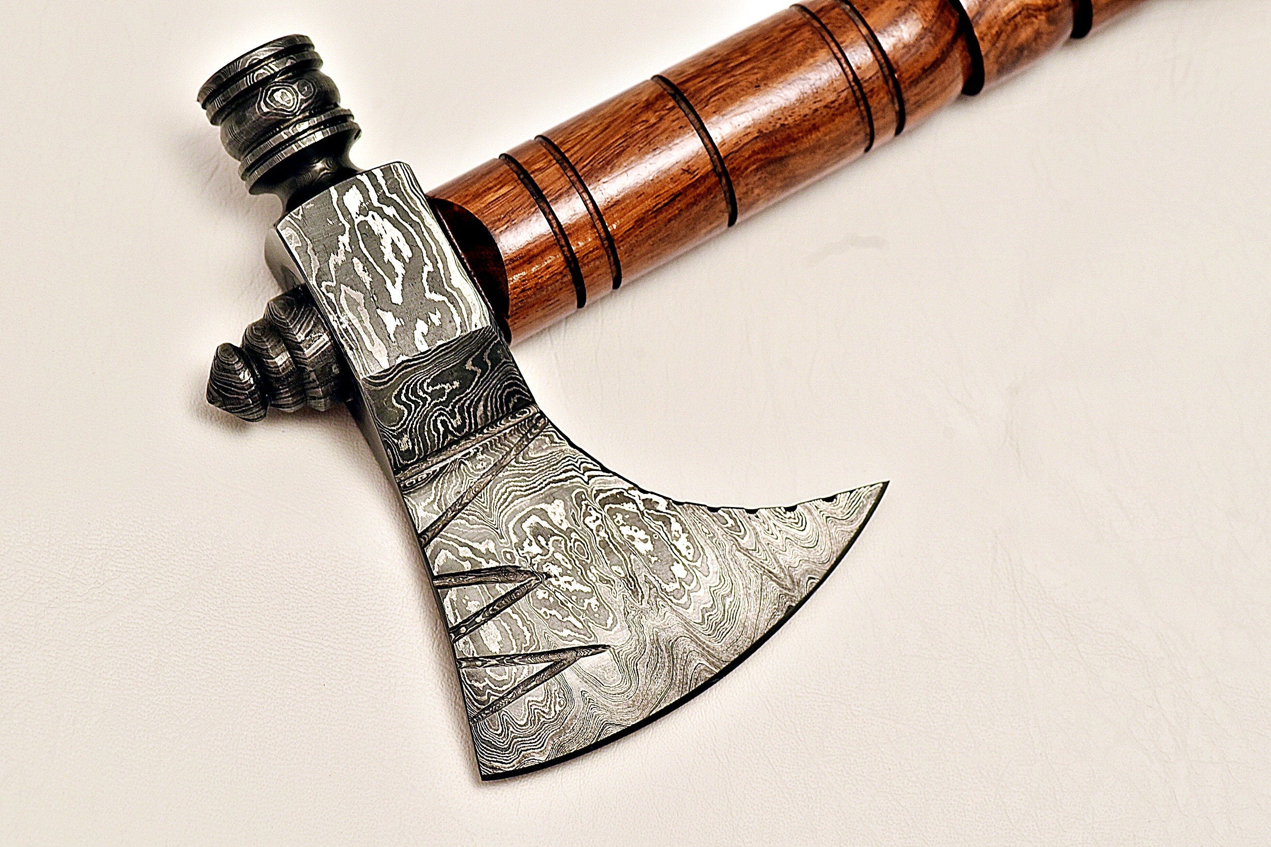 Handmade Tomahawk Damascus Steel SK Axe , Hatchet Axe with Rose wood Handle