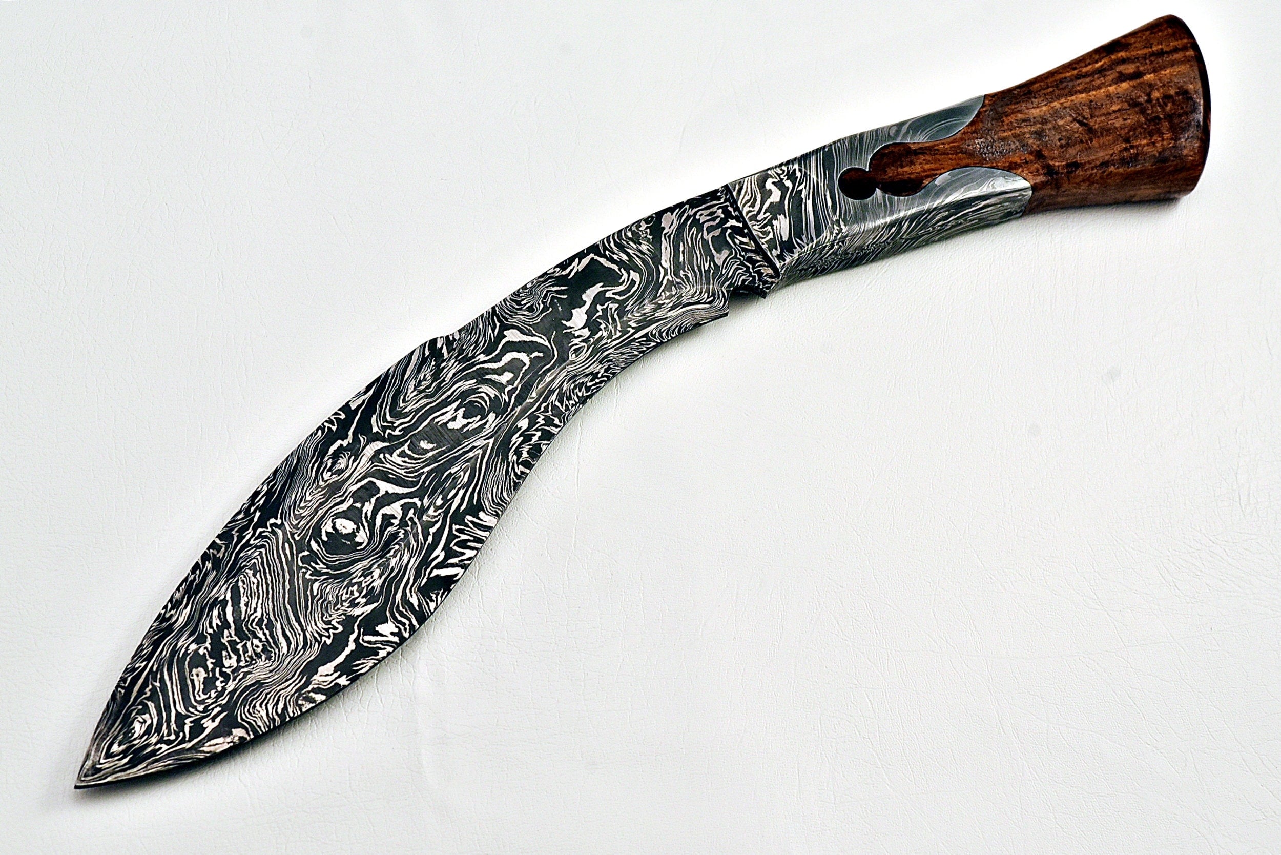 Handmade Damascus steel Kukri knife with Rose wood