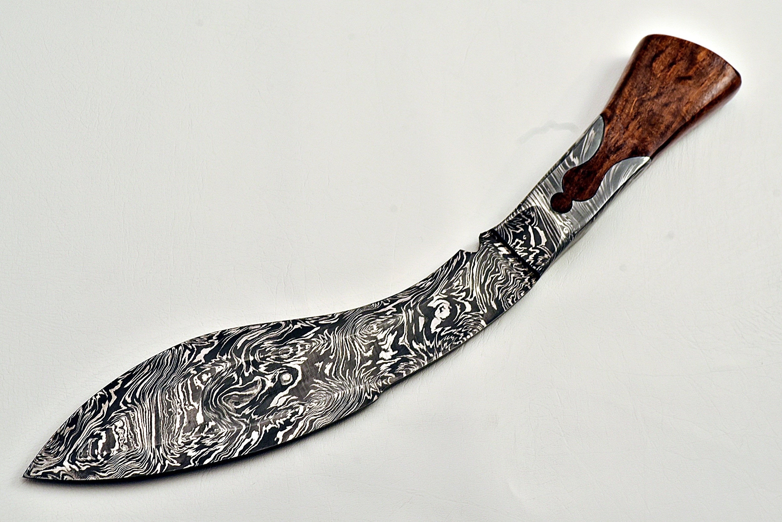 Handmade Damascus steel Kukri knife with Rose wood