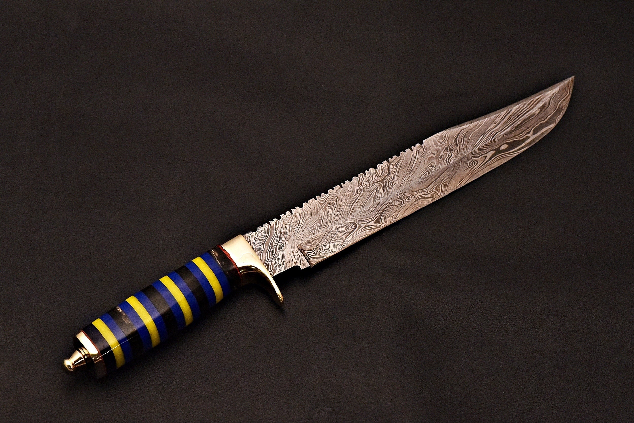 Handmade Damascus Bowie Knife With Leather Sheath