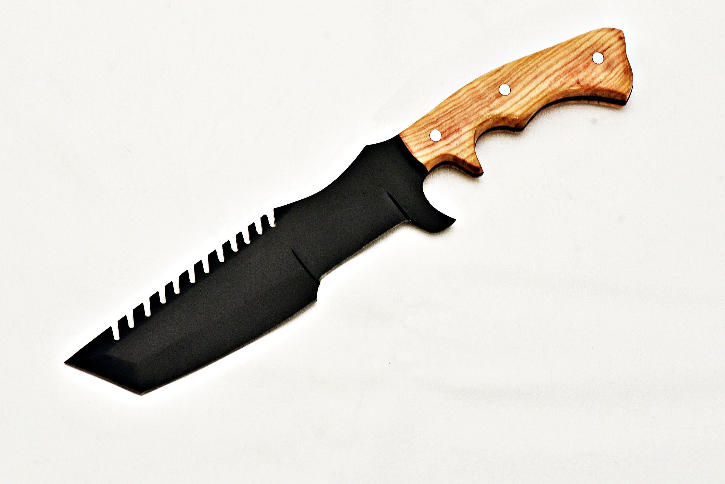 Handmade Tracker Knife 1095 Steel Black Powder Coating With Leather Sheath