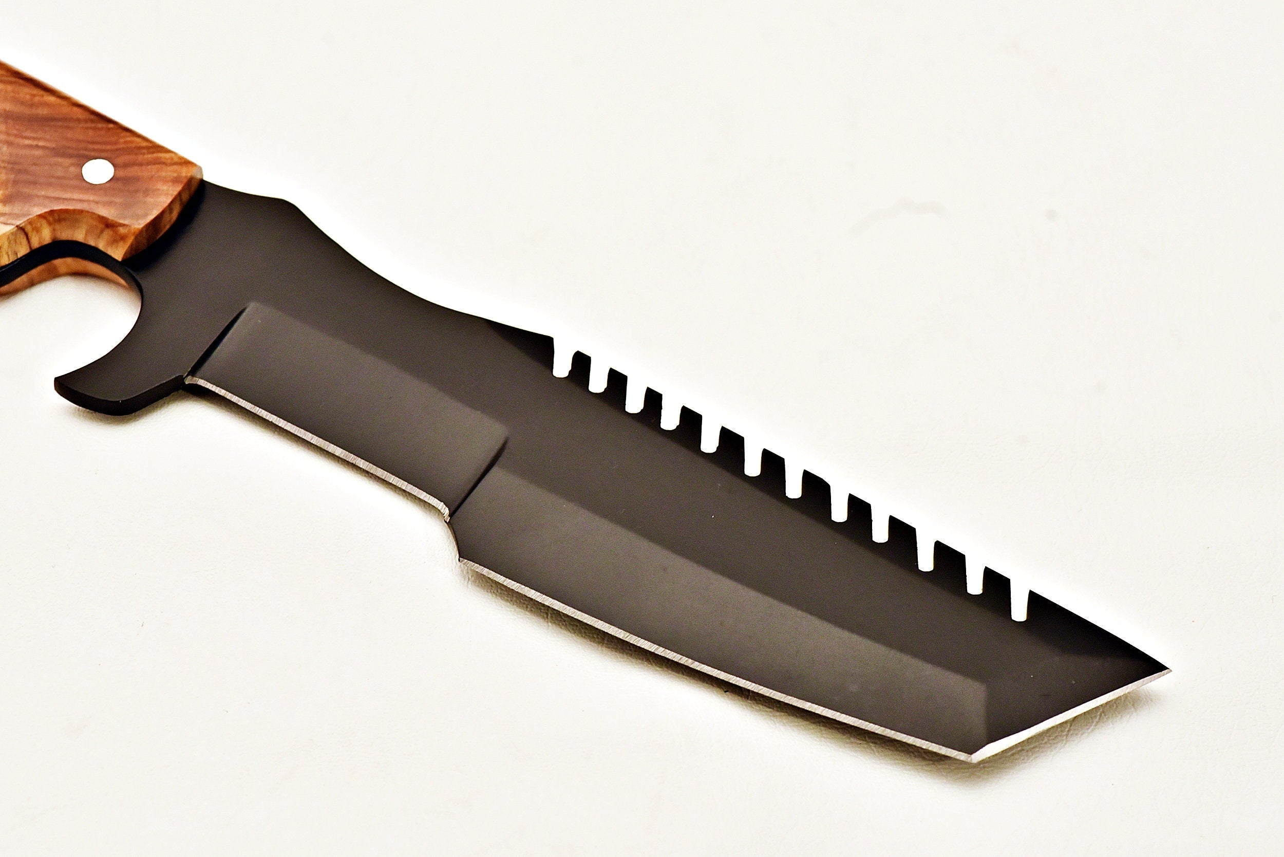 Handmade Tracker Knife 1095 Steel Black Powder Coating With Leather Sheath