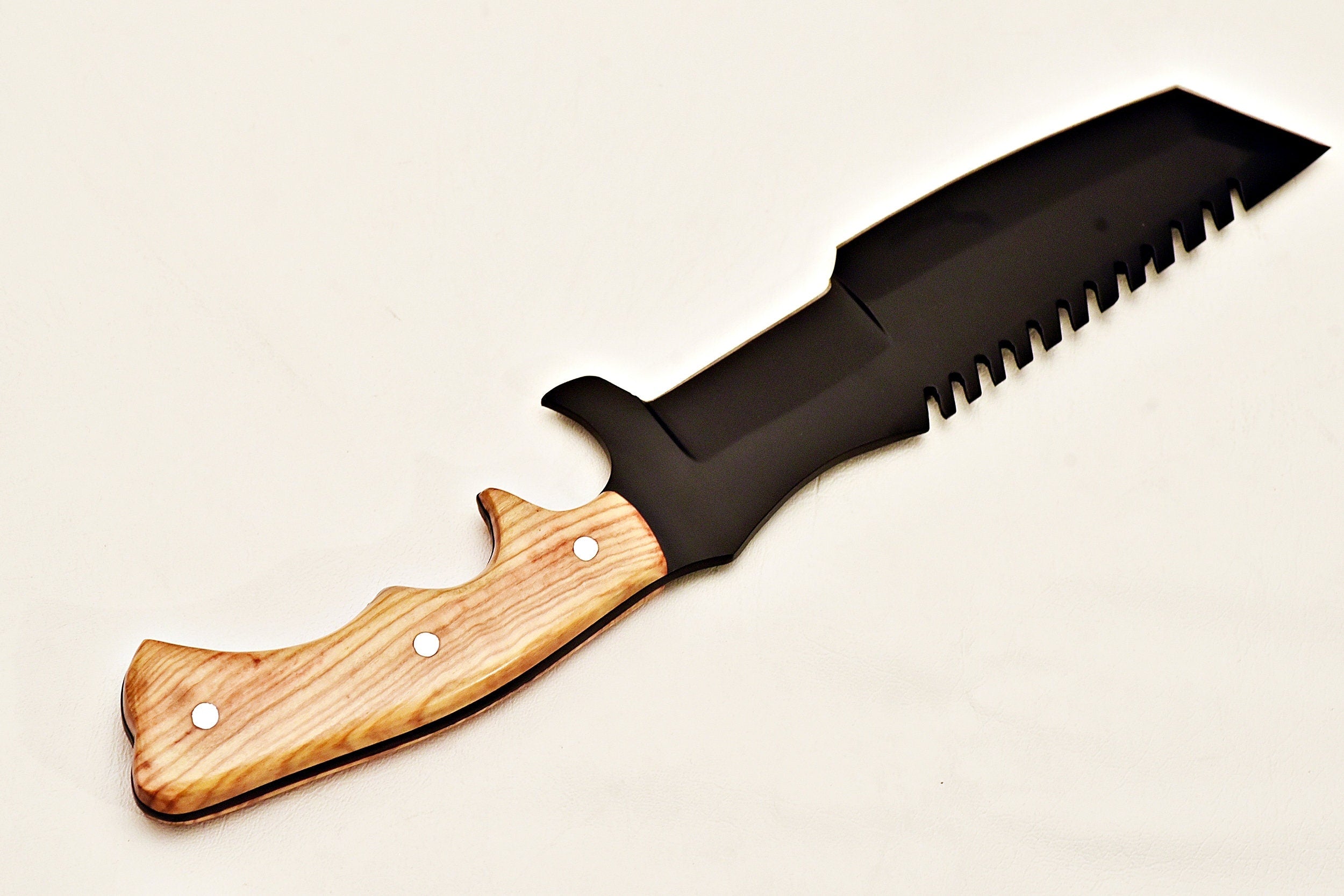 Handmade Tracker Knife 1095 Steel Black Powder Coating With Leather Sheath