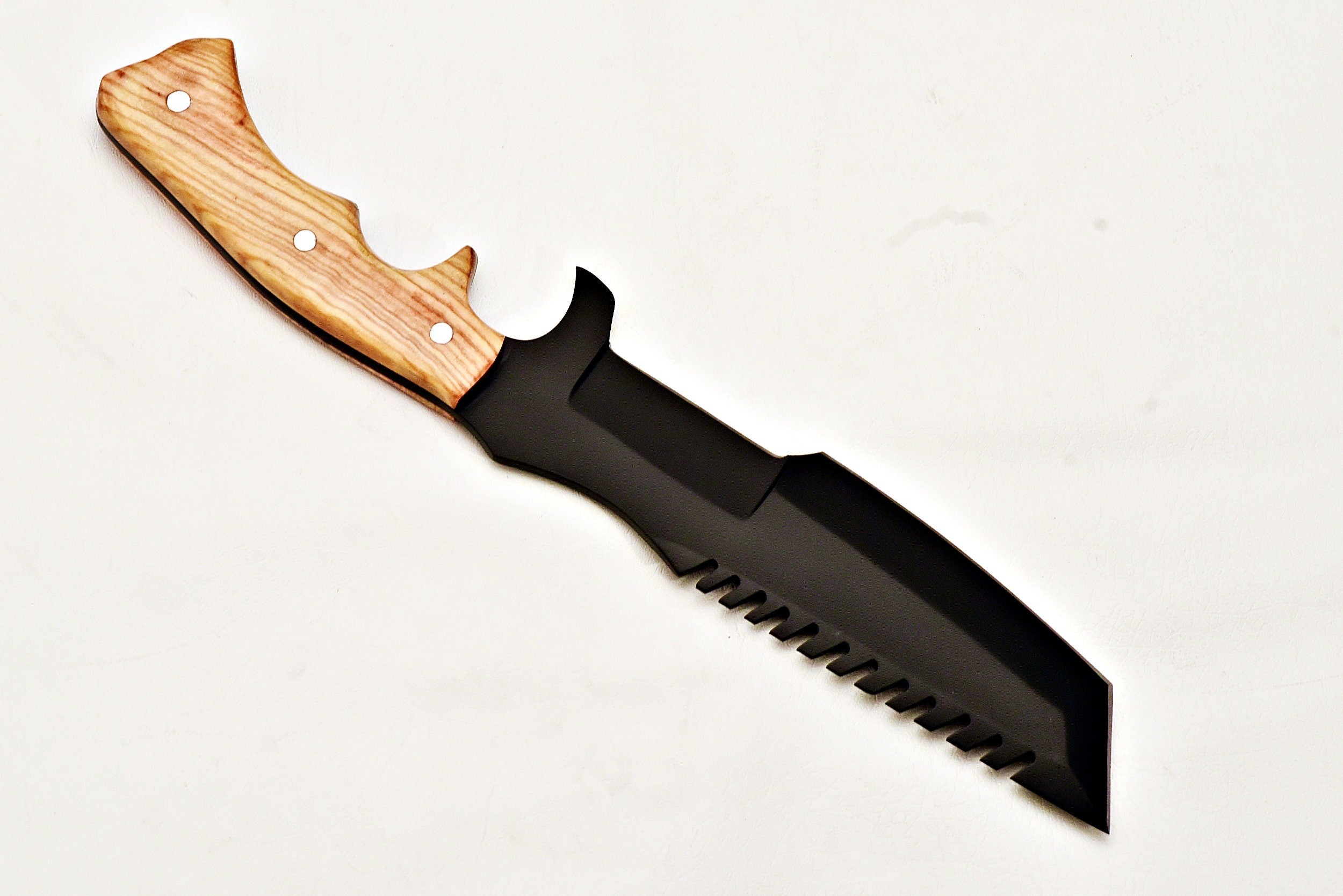 Handmade Tracker Knife 1095 Steel Black Powder Coating With Leather Sheath