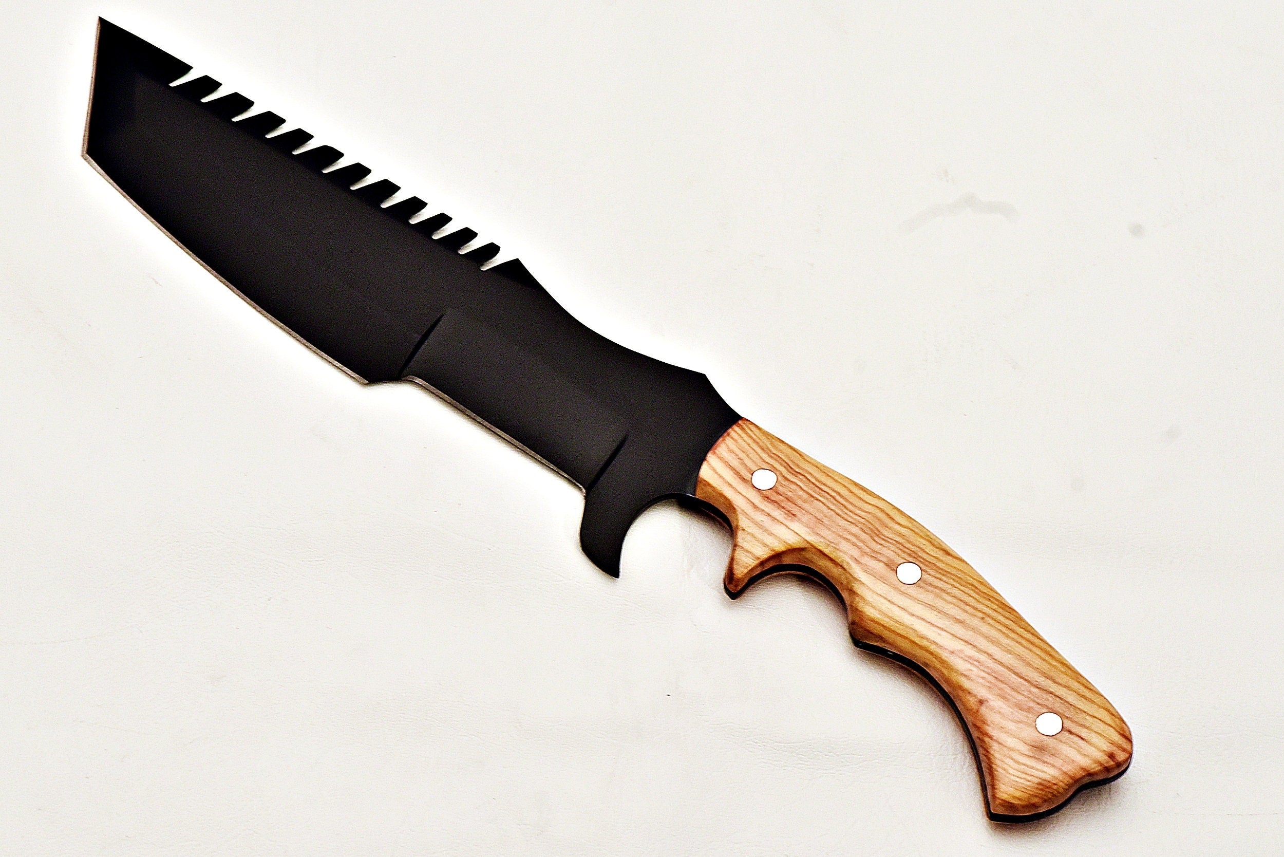 Handmade Tracker Knife 1095 Steel Black Powder Coating With Leather Sheath