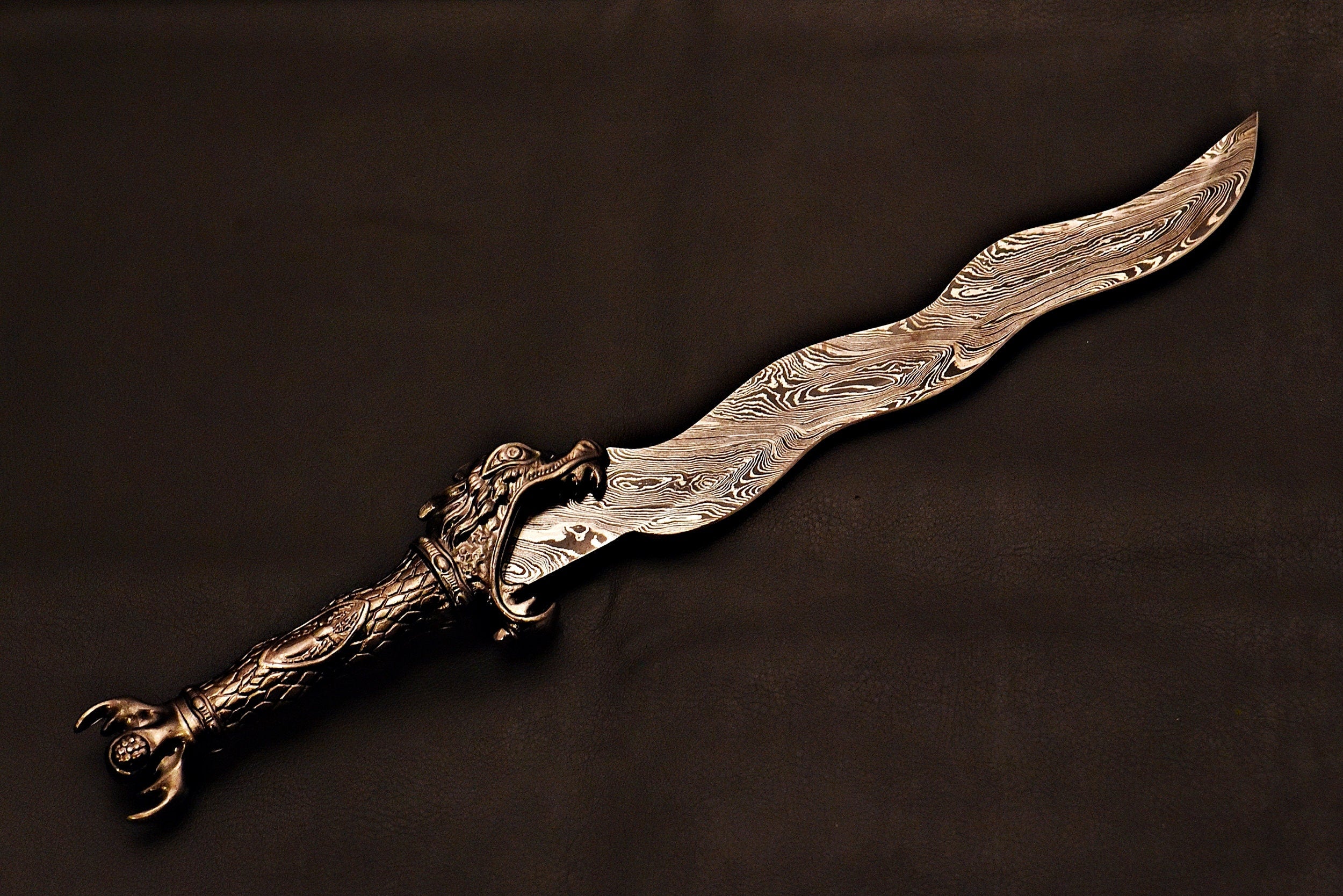 Handmade Damascus Sword With Leather Sheath