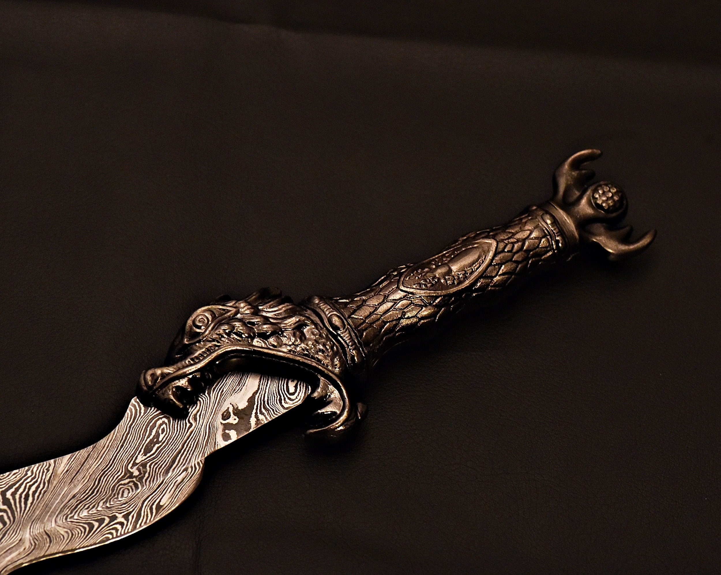 Handmade Damascus Sword With Leather Sheath