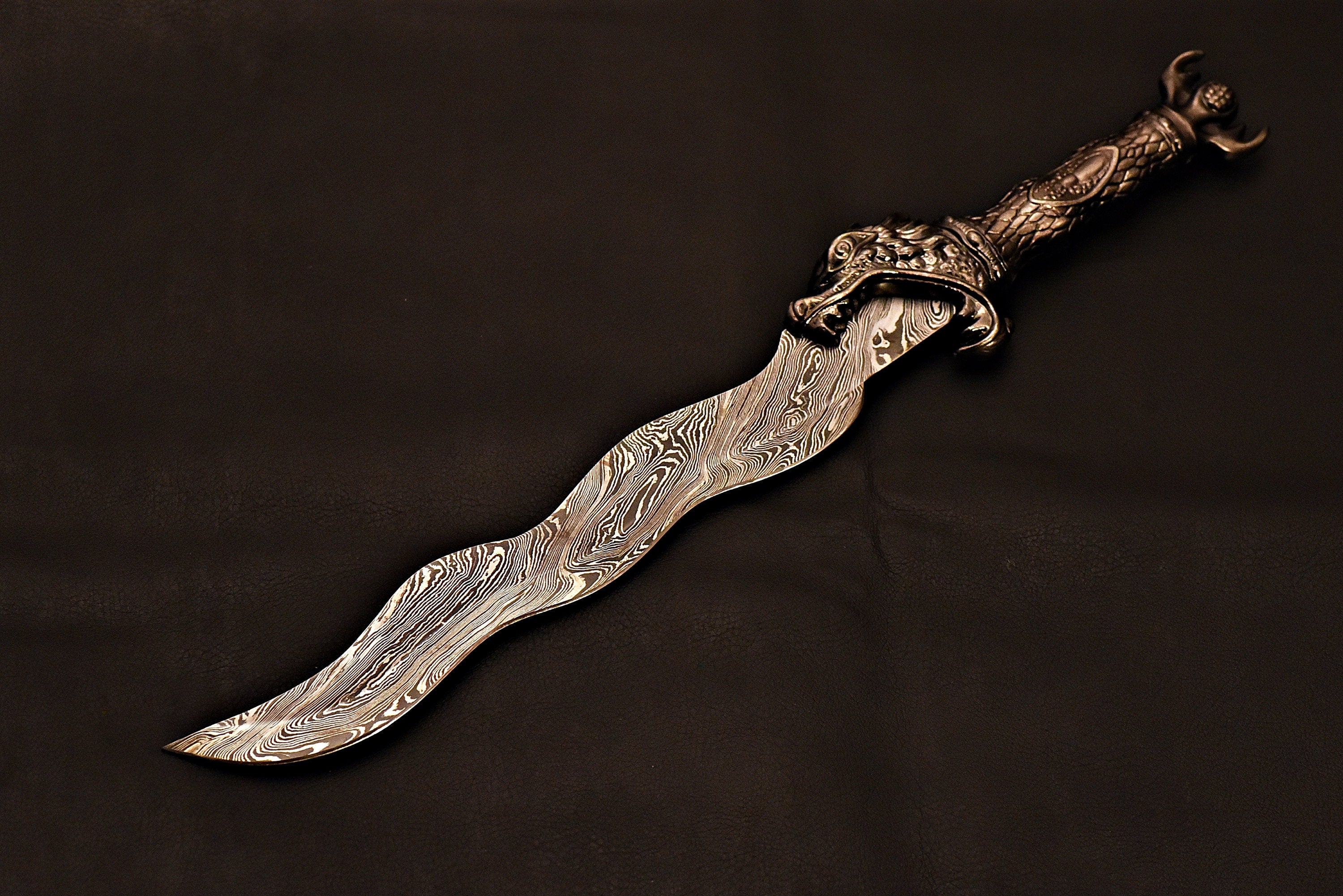 Handmade Damascus Sword With Leather Sheath