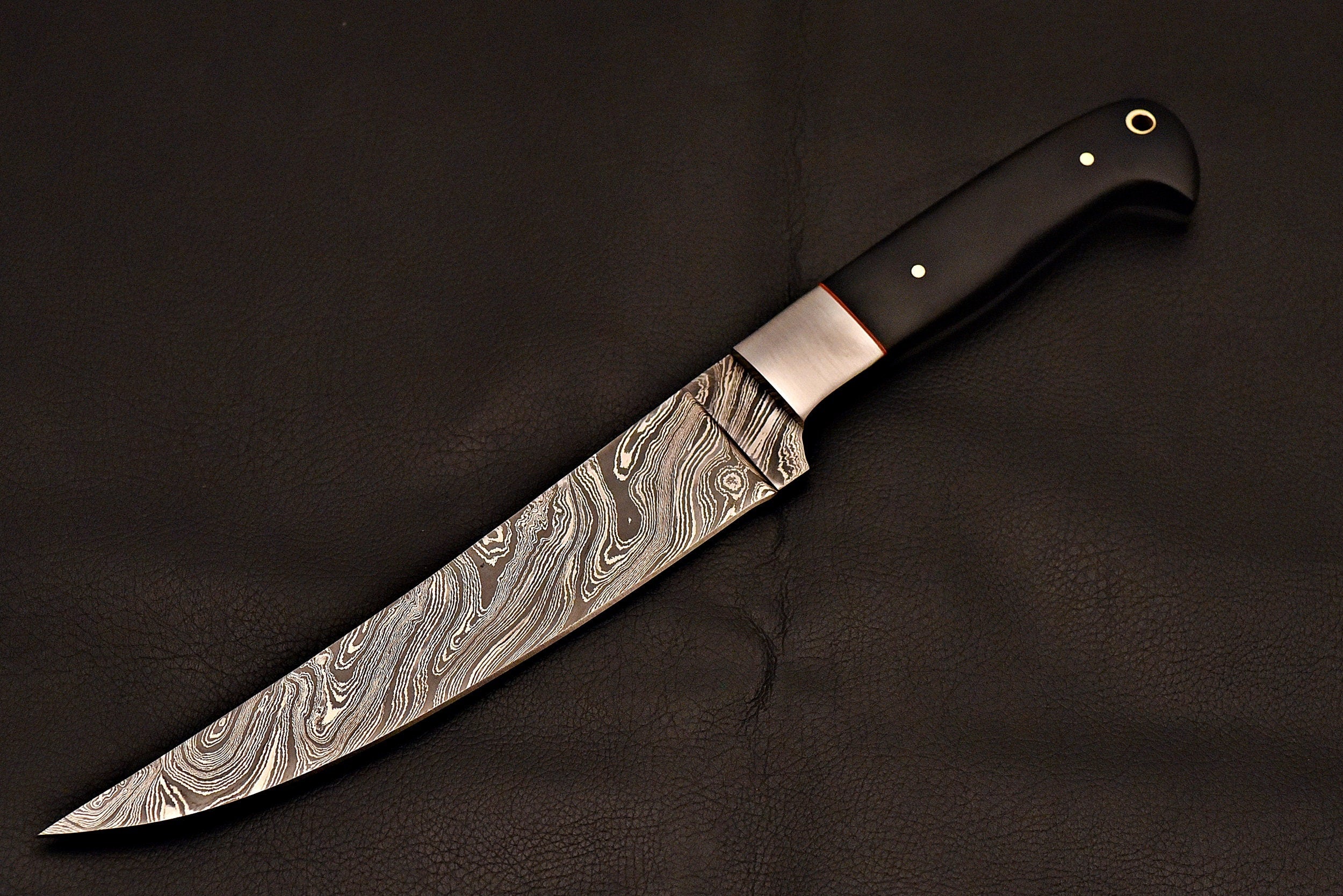 Handmade Damascus Chief Knife with Leather Sheath