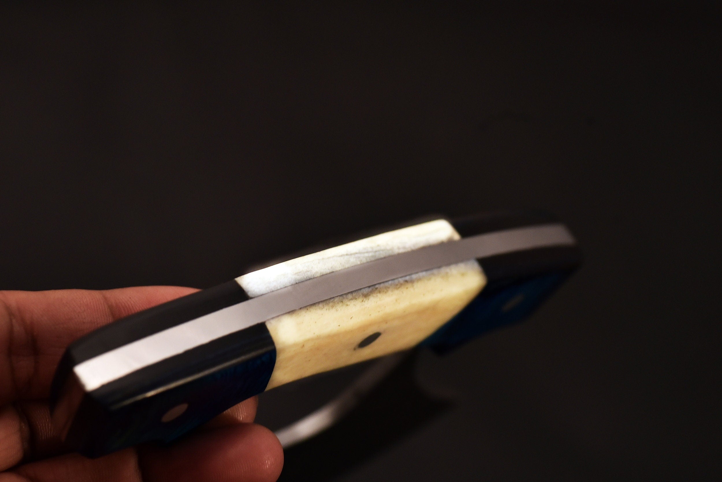 Handmade Damascus steel Jehan Ulu Knife with Bone and Blue wood Handle