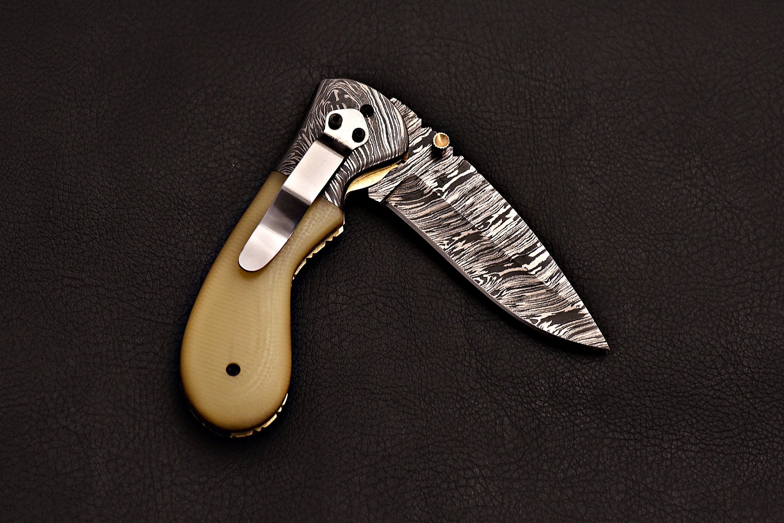 Handmade Damascus Steel Pocket Knife with G - 10 Handle Scale