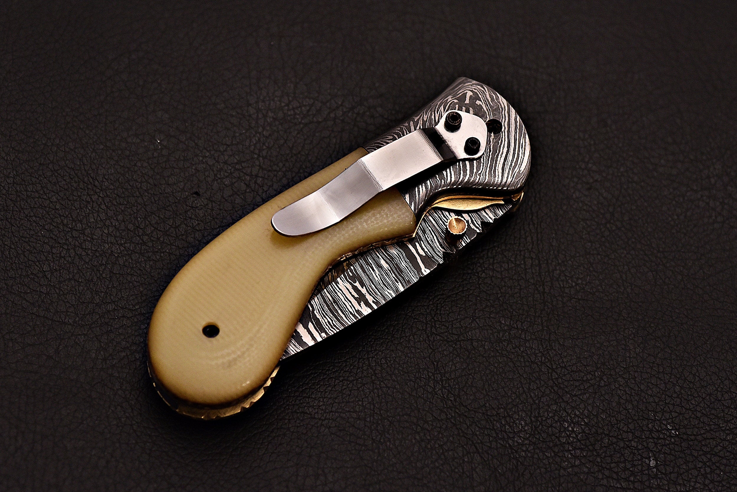 Handmade Damascus Steel Pocket Knife with G - 10 Handle Scale