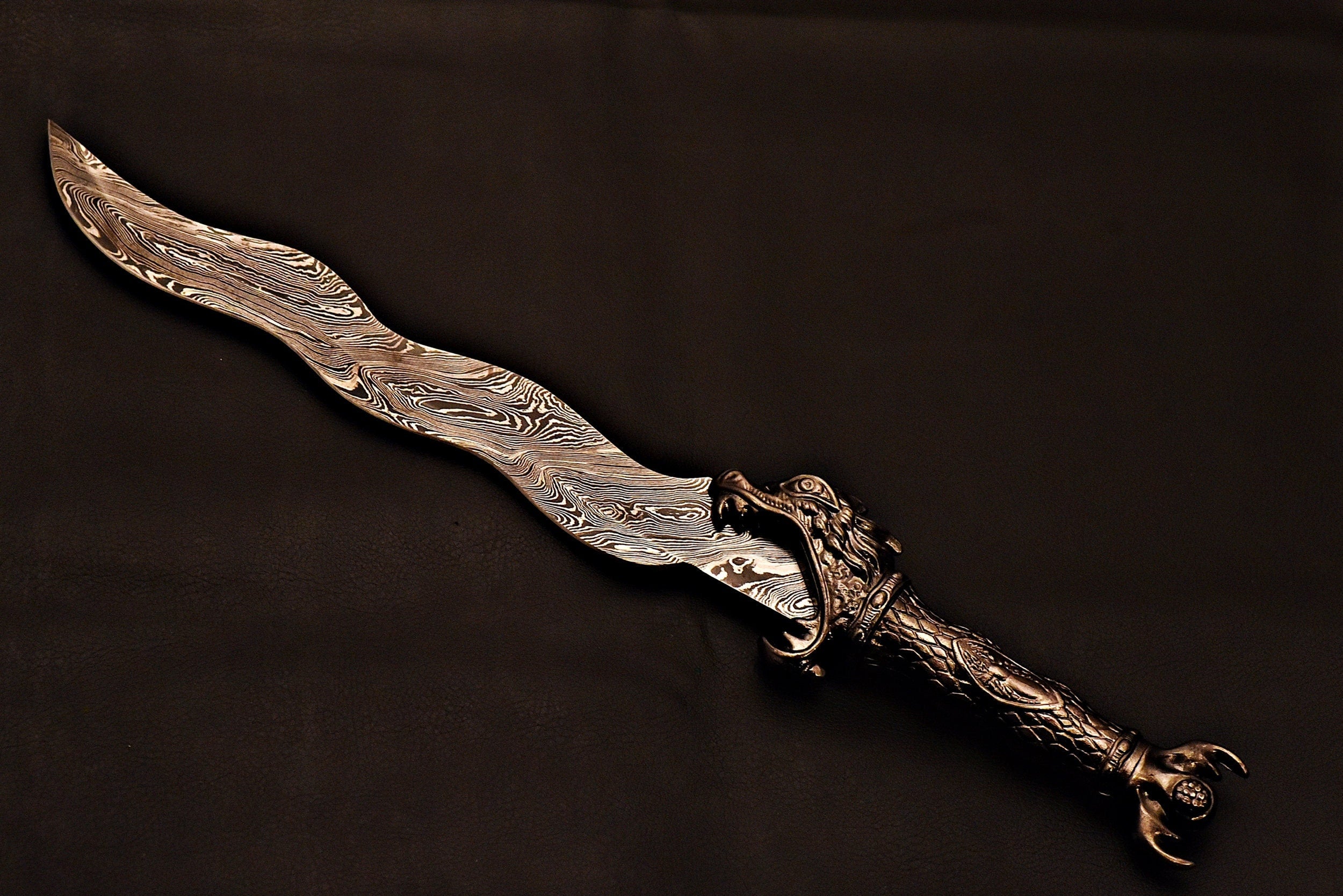 Handmade Damascus Sword With Leather Sheath