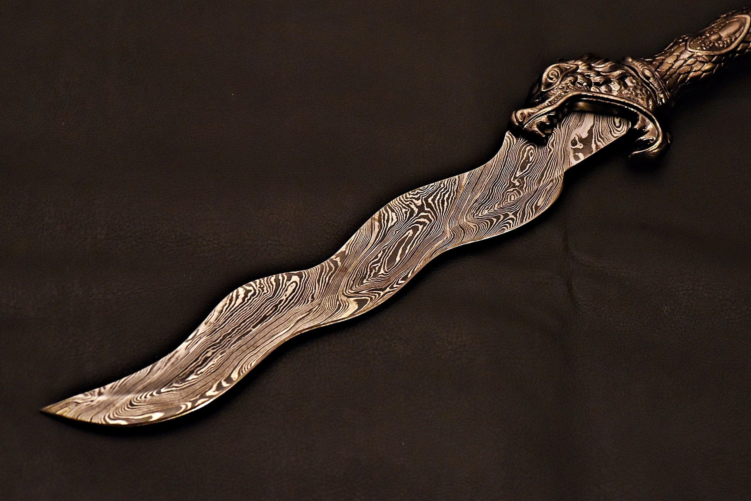 Handmade Damascus Sword With Leather Sheath