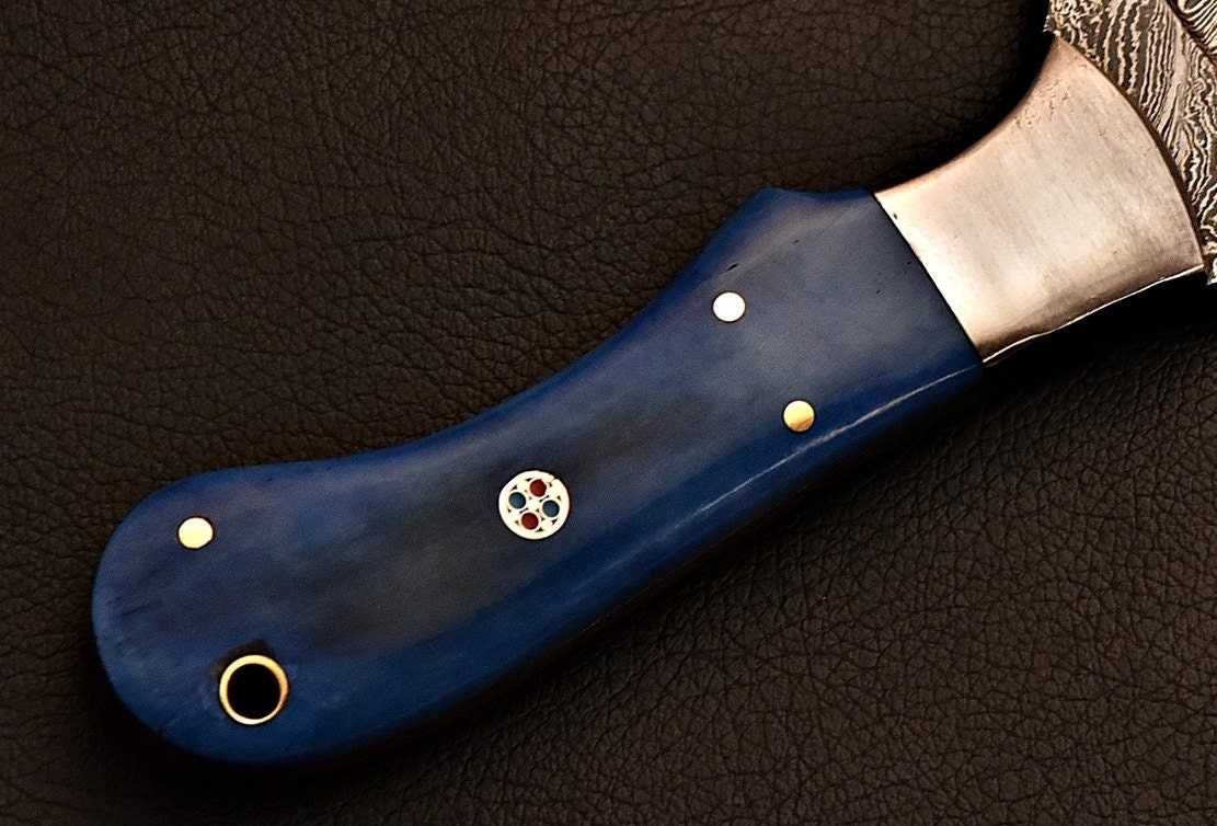 Handmade Damascus Steel Tracker Knife with Leather Sheath