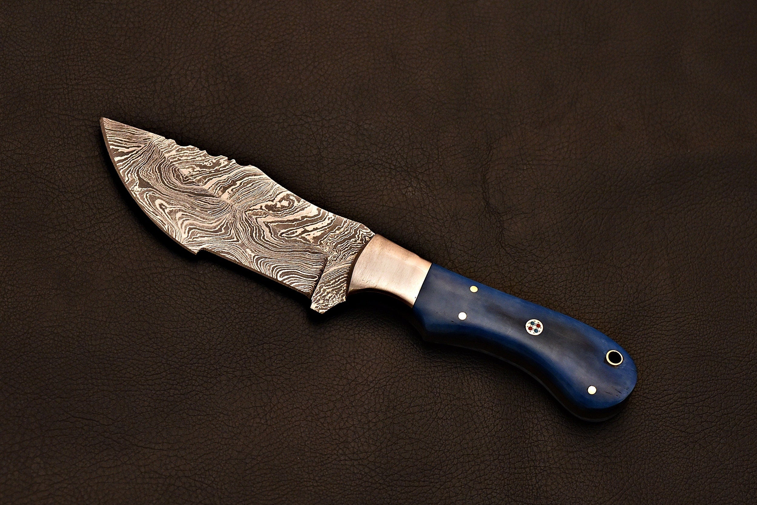 Handmade Damascus Steel Tracker Knife with Leather Sheath