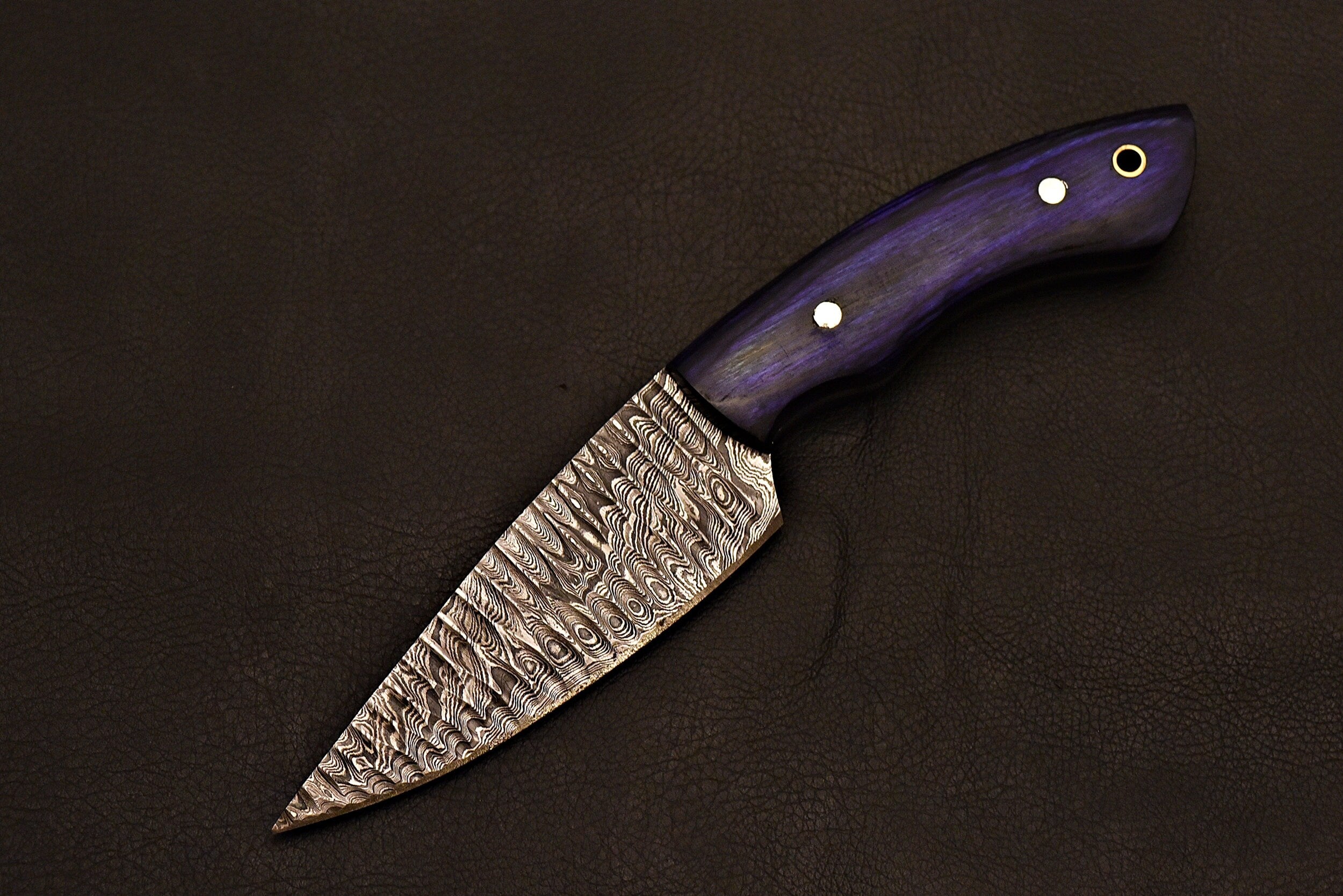 Handmade Damascus Skinning Knife/ Everyday Carry Knife With Leather Sheath