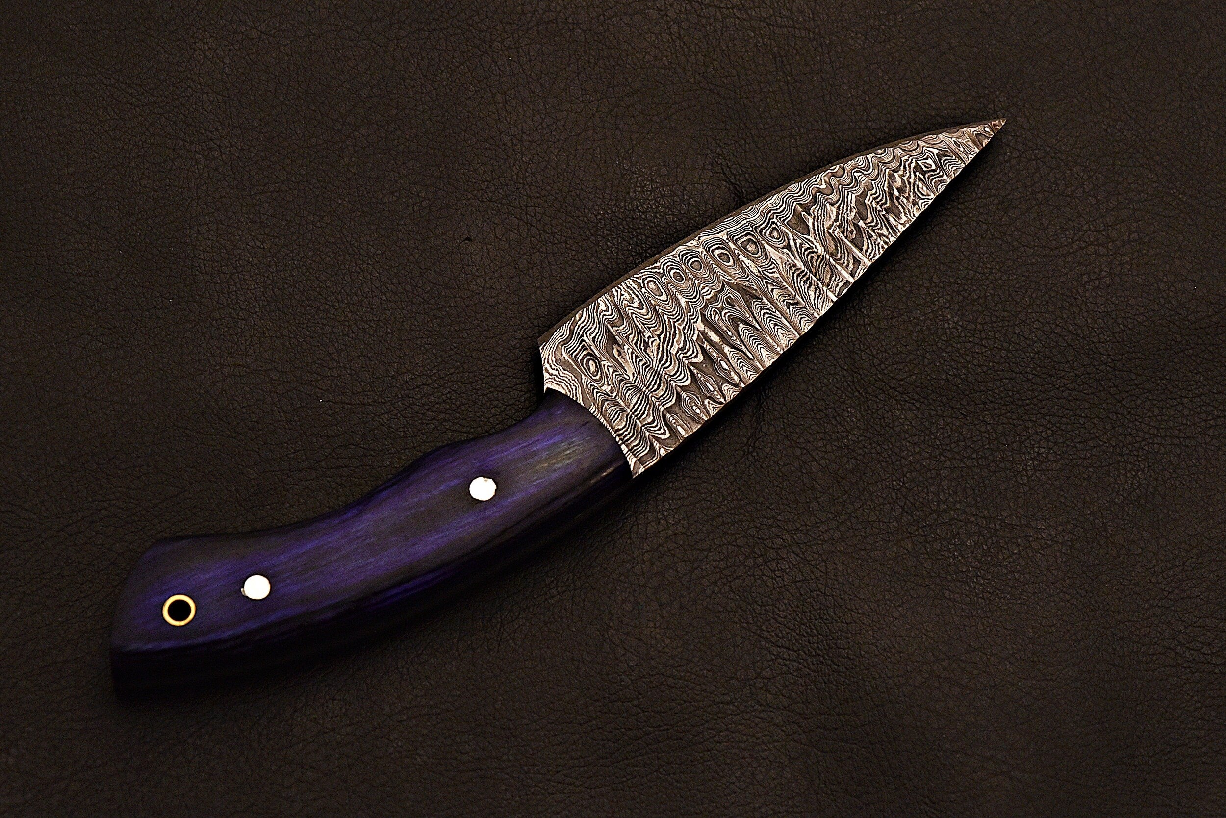 Handmade Damascus Skinning Knife/ Everyday Carry Knife With Leather Sheath