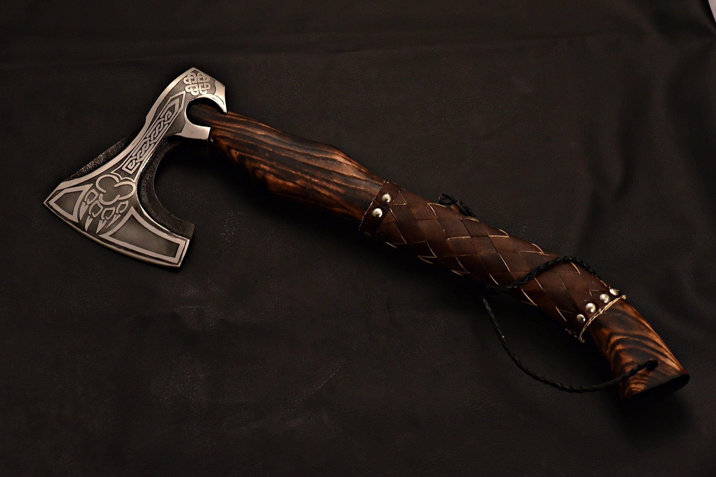 Xmas Special Gift Handmade Axe and Tracker Knife / Tomahawk / Hatchet / Knife / Axe with Ash Wood with Torch