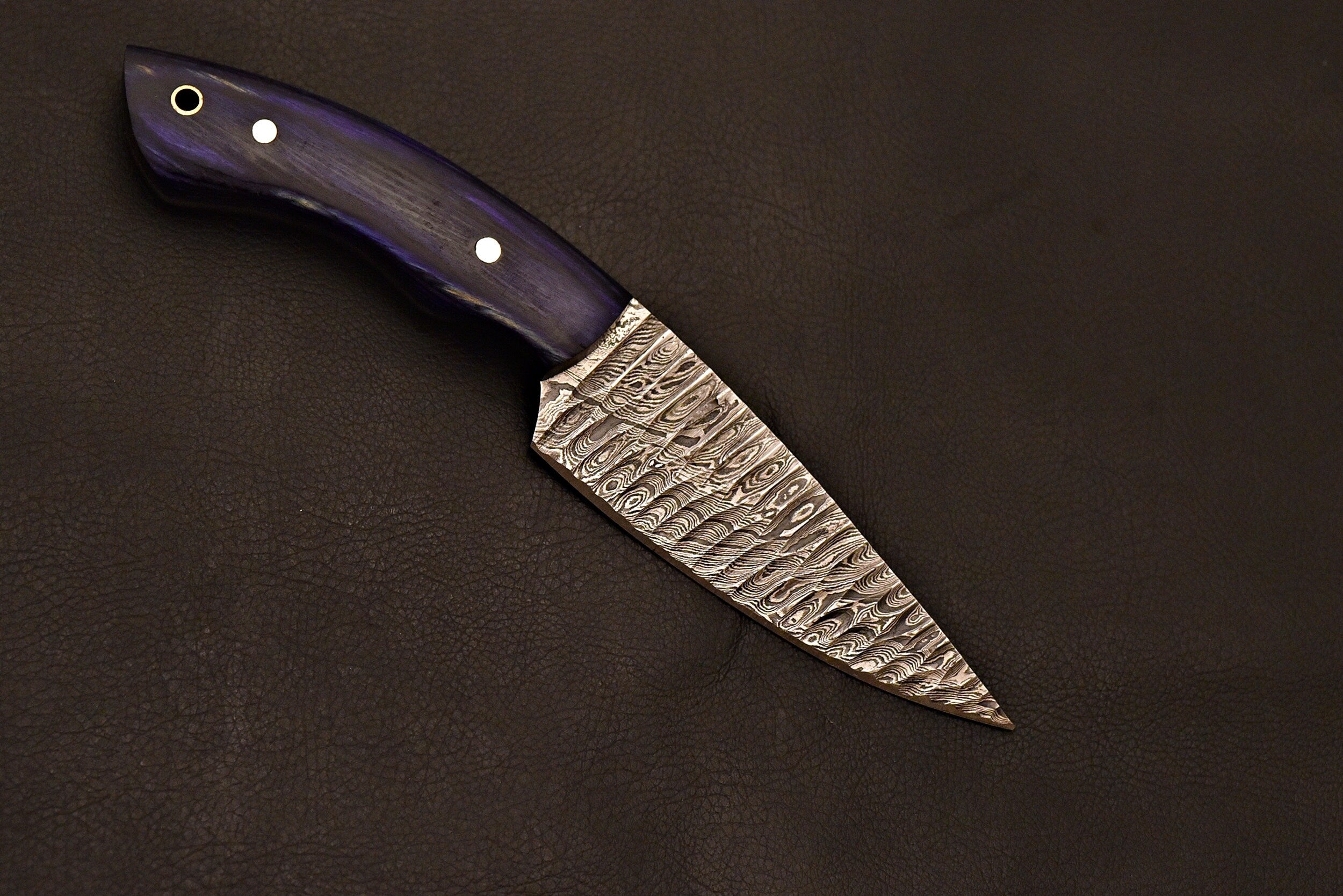 Handmade Damascus Skinning Knife/ Everyday Carry Knife With Leather Sheath