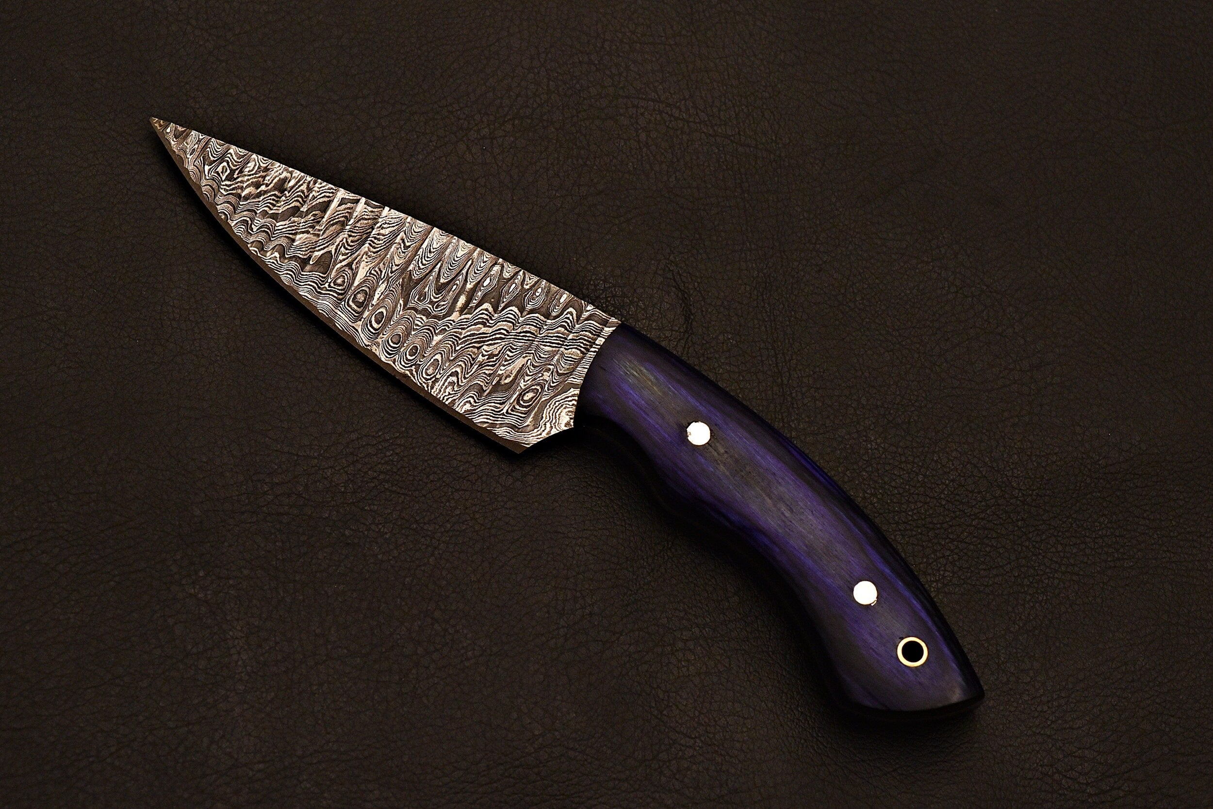 Handmade Damascus Skinning Knife/ Everyday Carry Knife With Leather Sheath