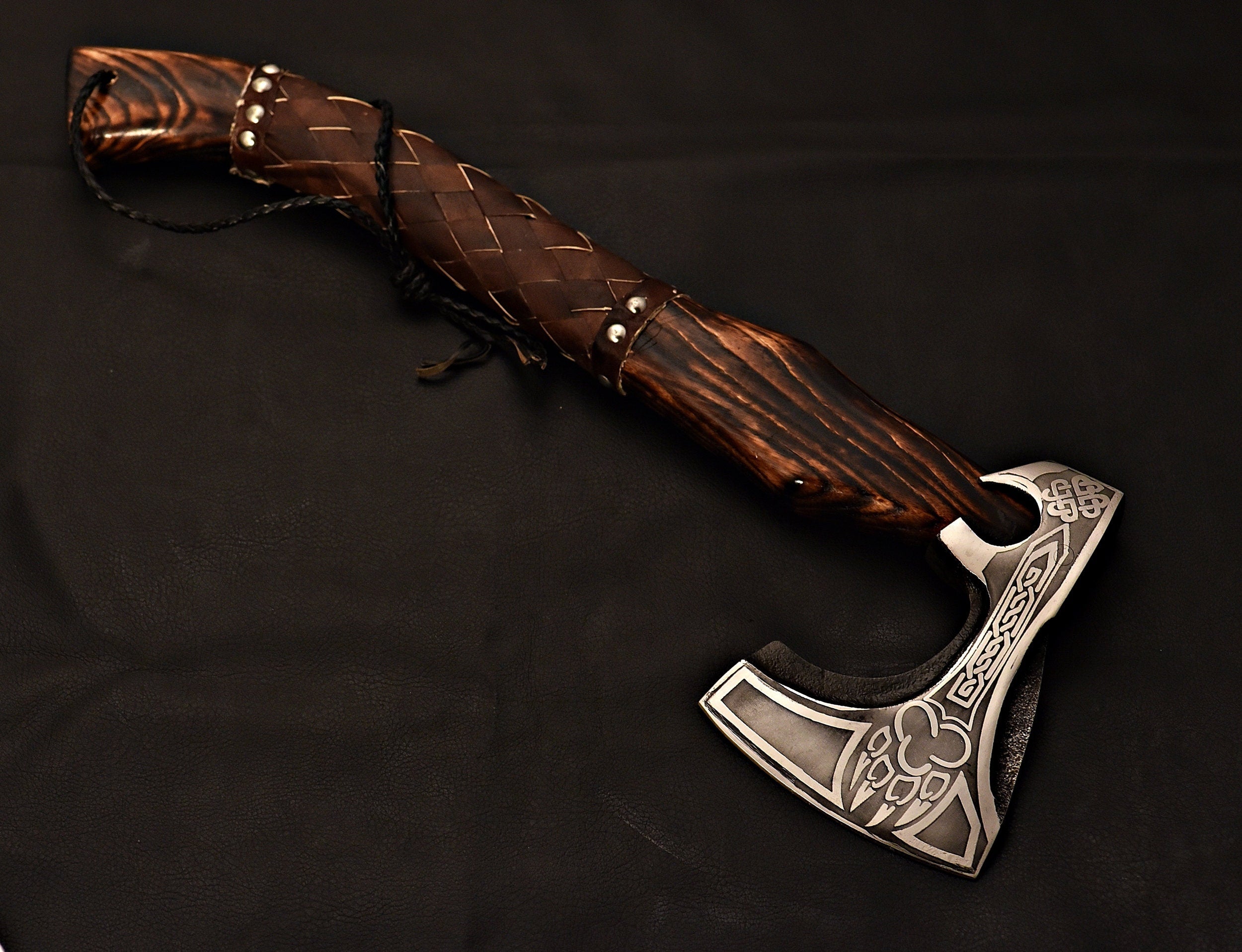 Xmas Special Gift Handmade Axe and Tracker Knife / Tomahawk / Hatchet / Knife / Axe with Ash Wood with Torch