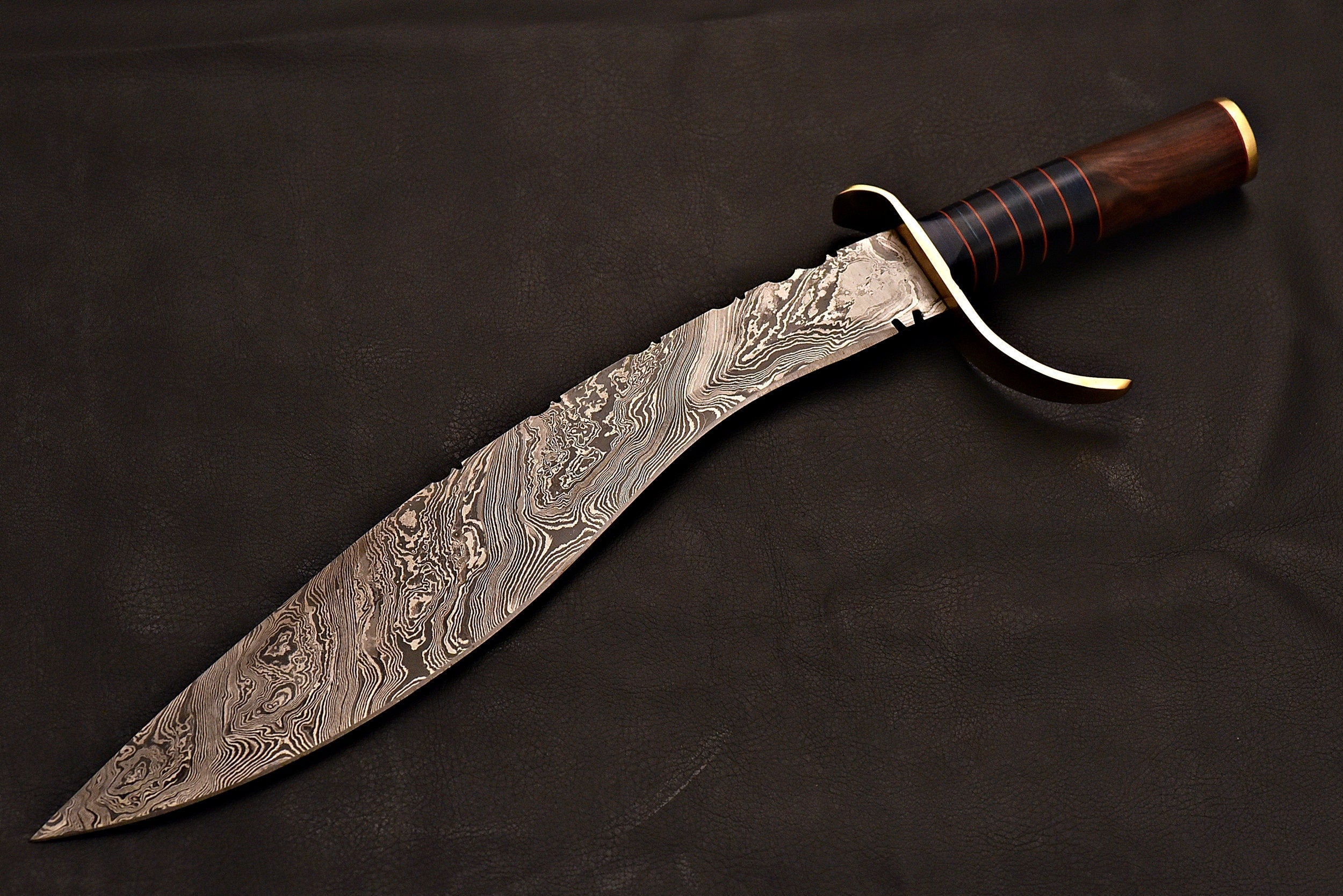 Handmade Damascus Kukri Knife With Leather Sheath
