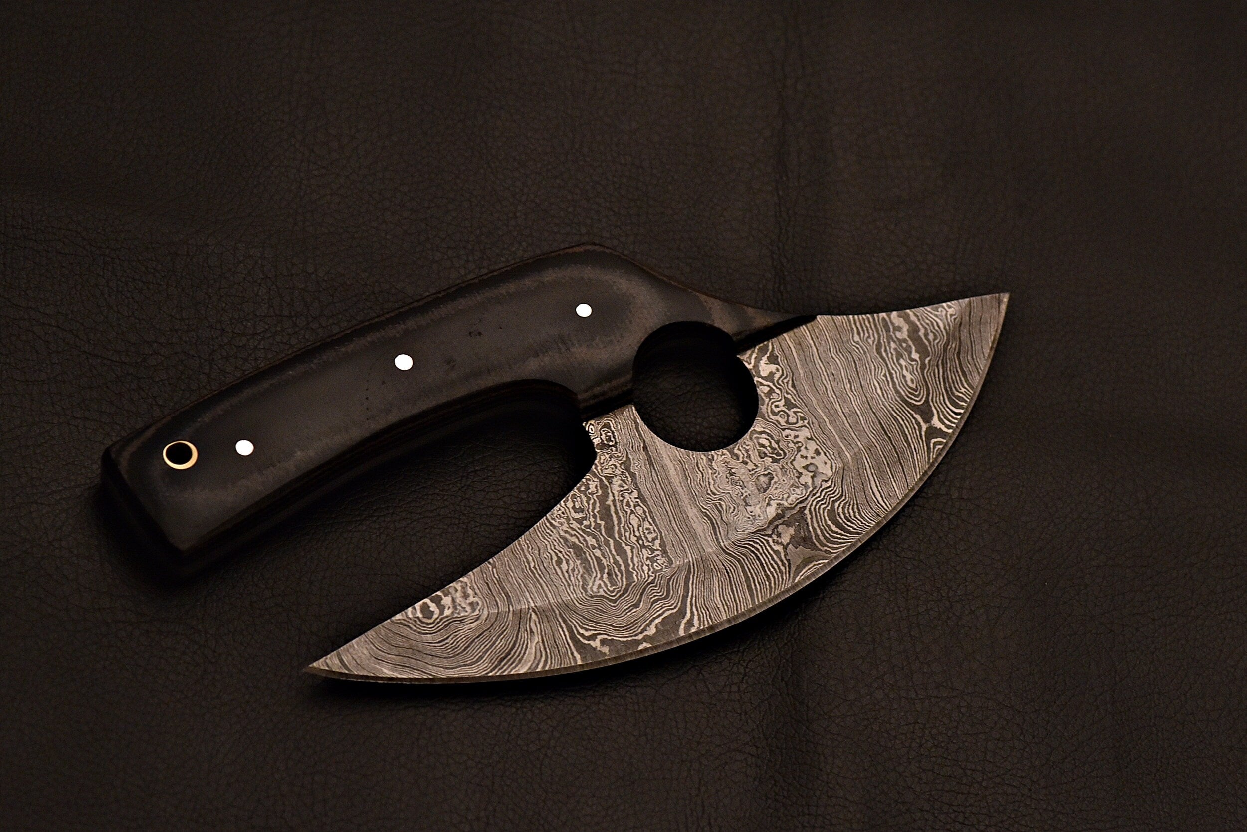 Handmade Damascus Steel Ulu Knife With Micarta Handle