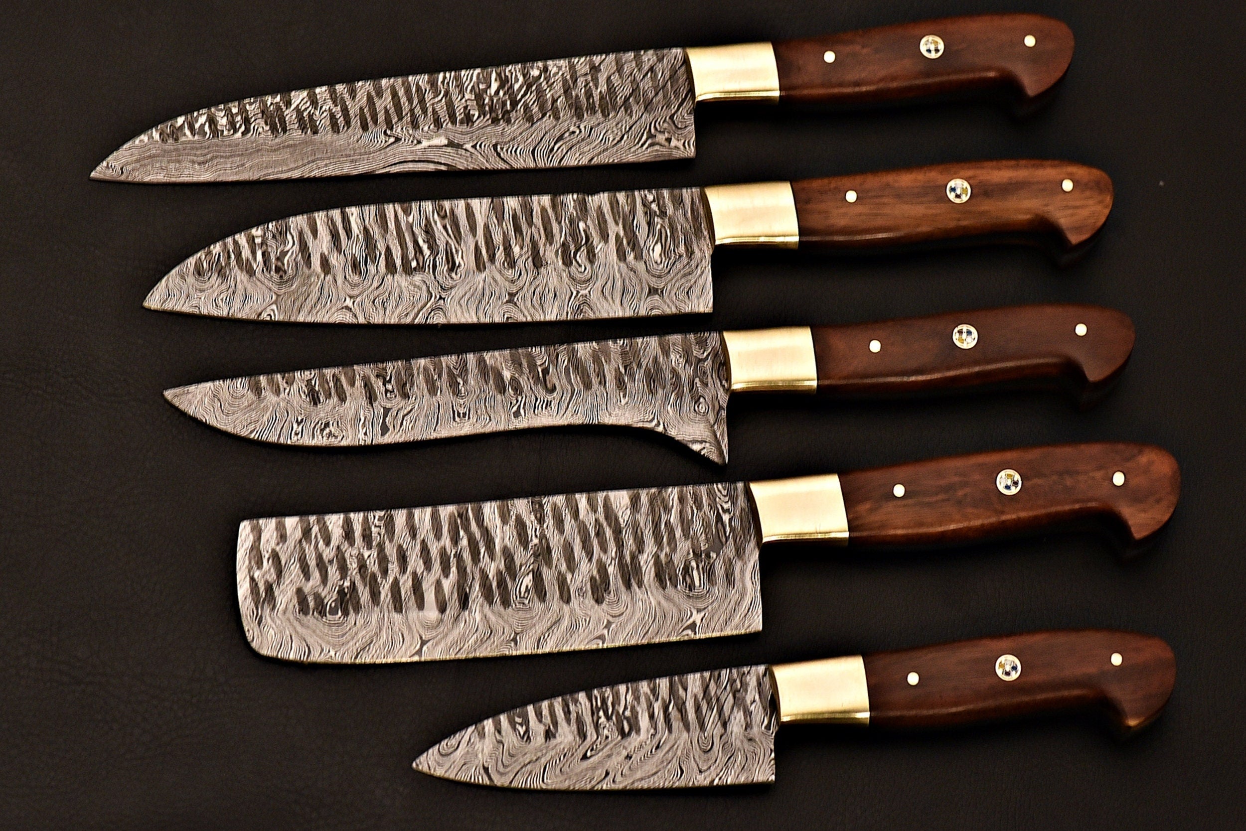 Handmade Damascus Steel Chef Knife Set 5 pcs WithTexas Handle/Kitchen Knife Leather Roller/Everyday Carry Gift/Kitchen And Dining Cutlery