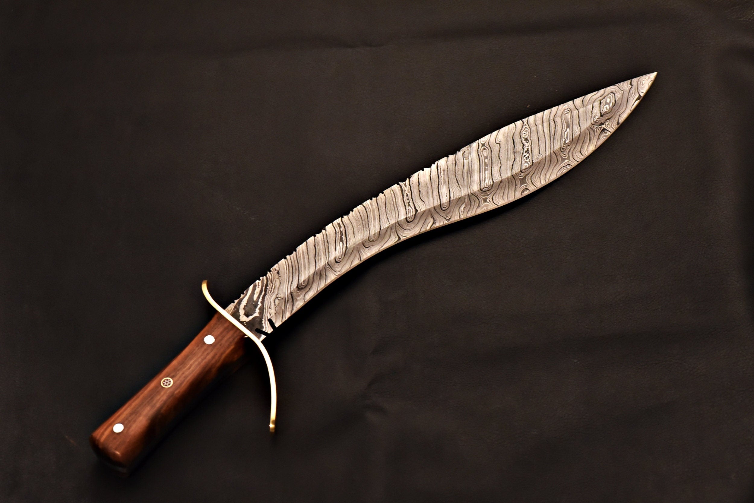 Handmade Damascus Kukri Knife With Rose Wood Handle