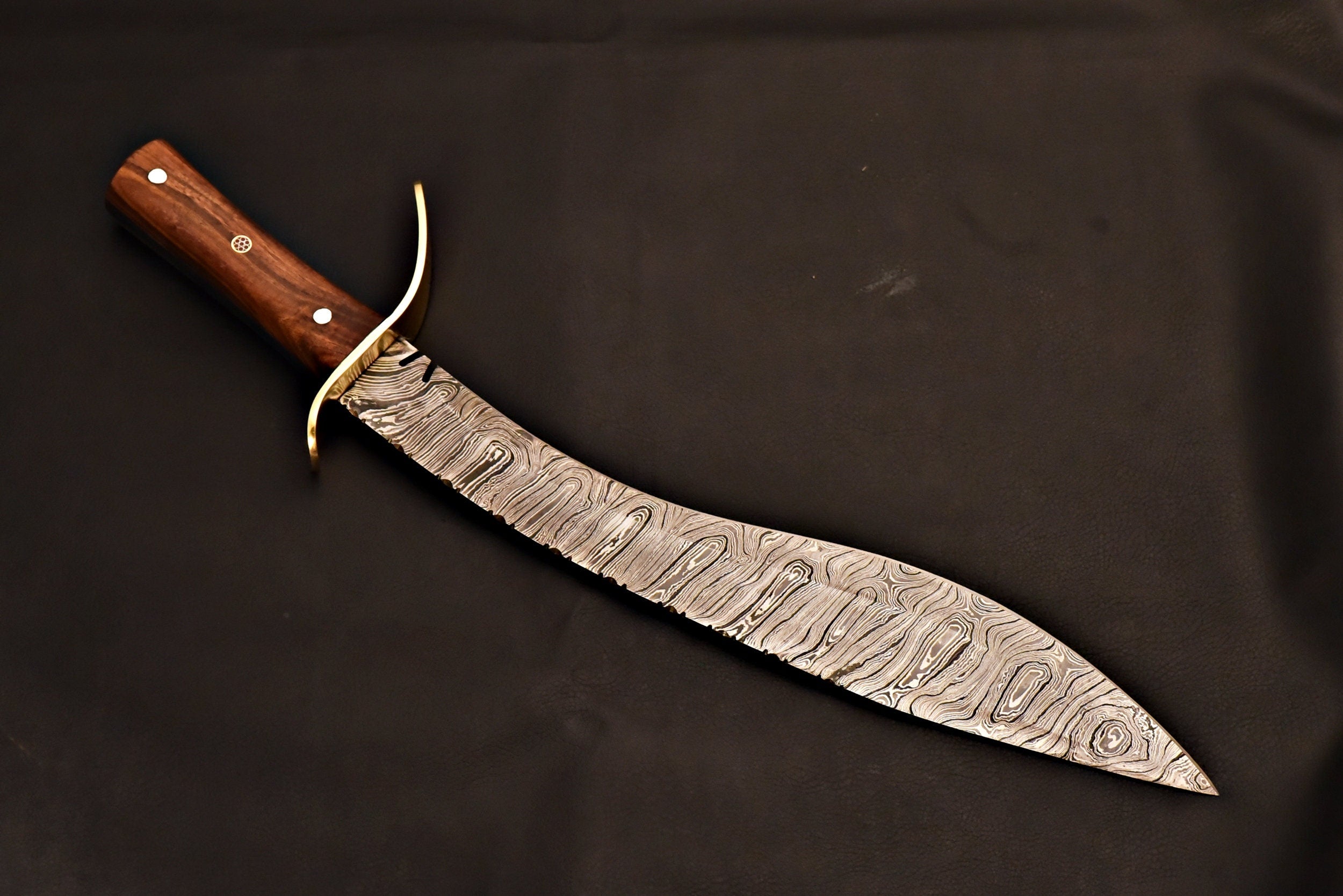 Handmade Damascus Kukri Knife With Rose Wood Handle