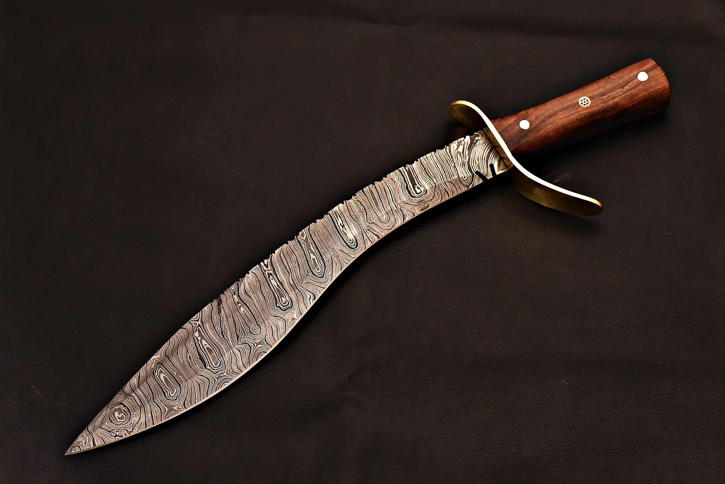 Handmade Damascus Kukri Knife With Rose Wood Handle