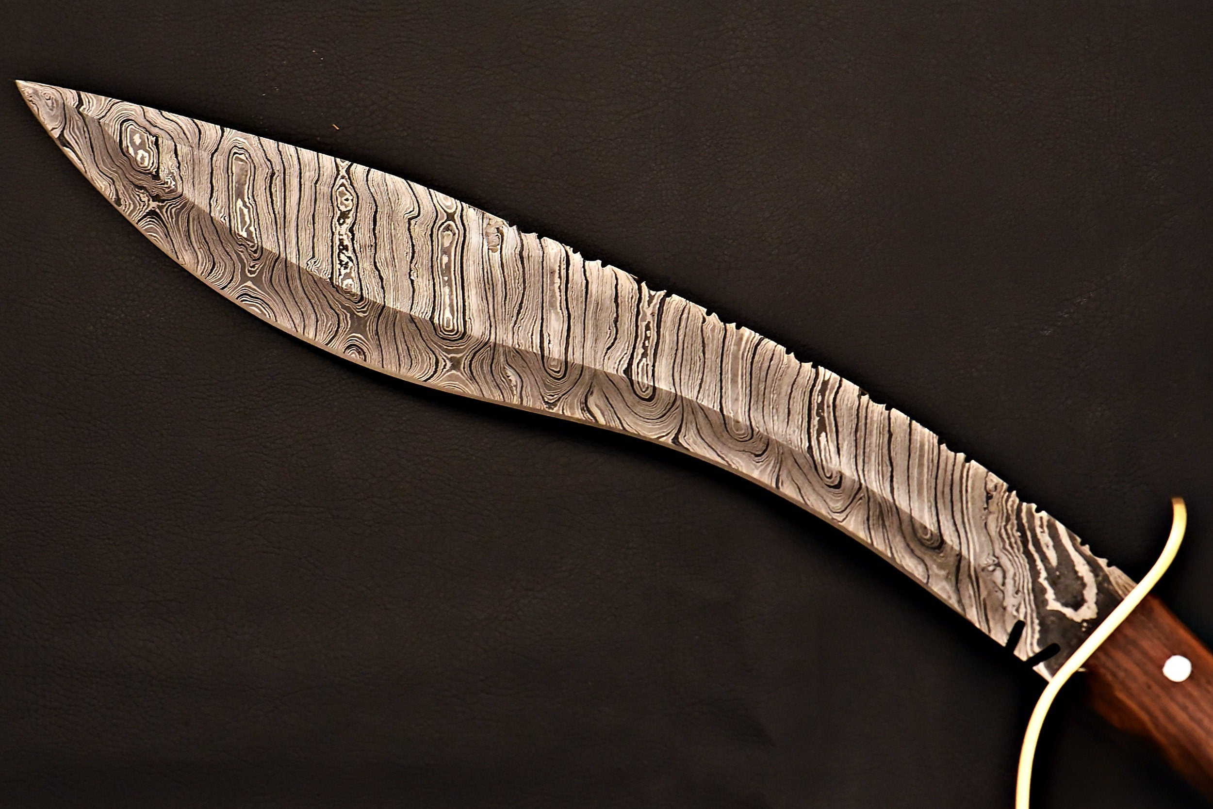 Handmade Damascus Kukri Knife With Rose Wood Handle
