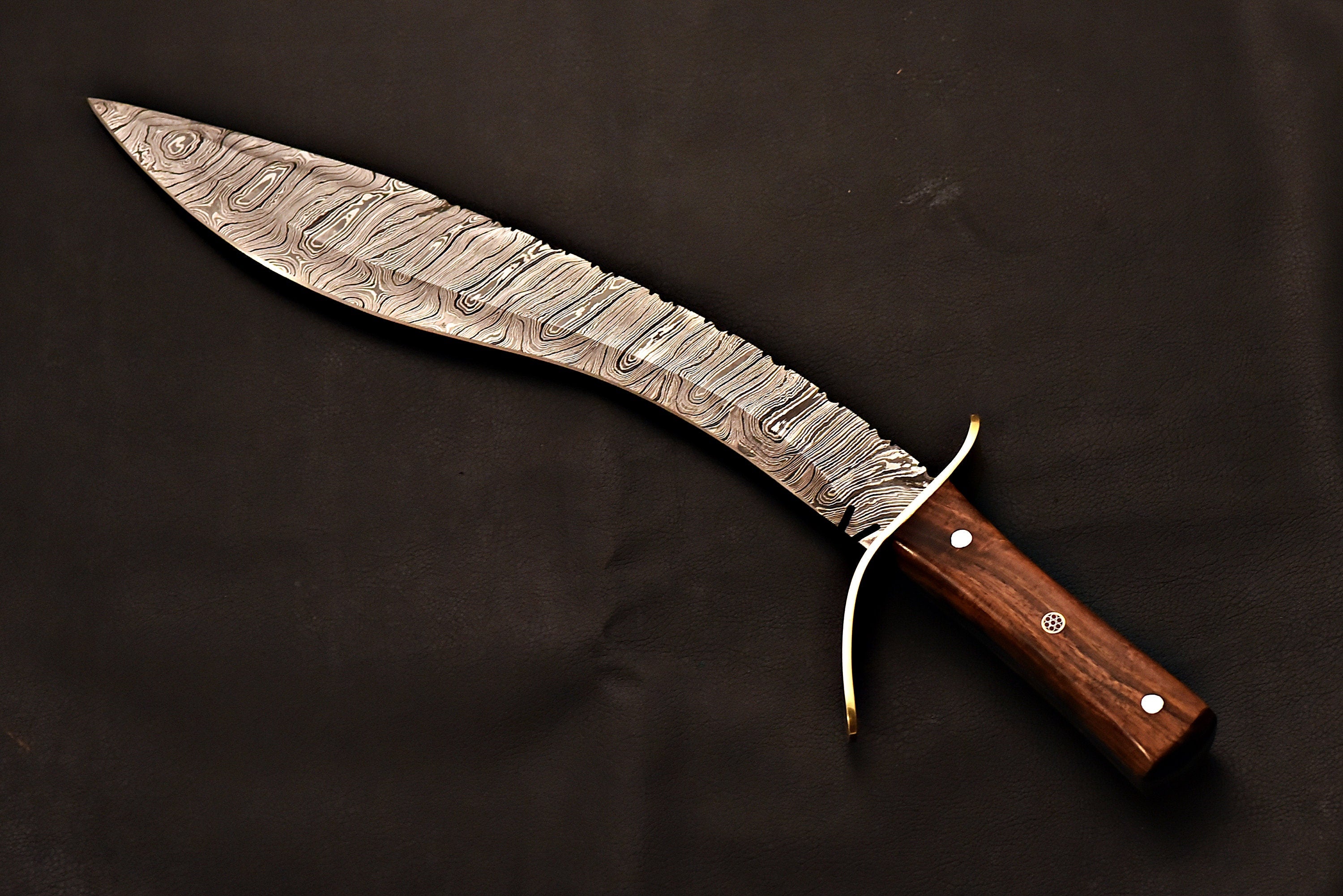 Handmade Damascus Kukri Knife With Rose Wood Handle