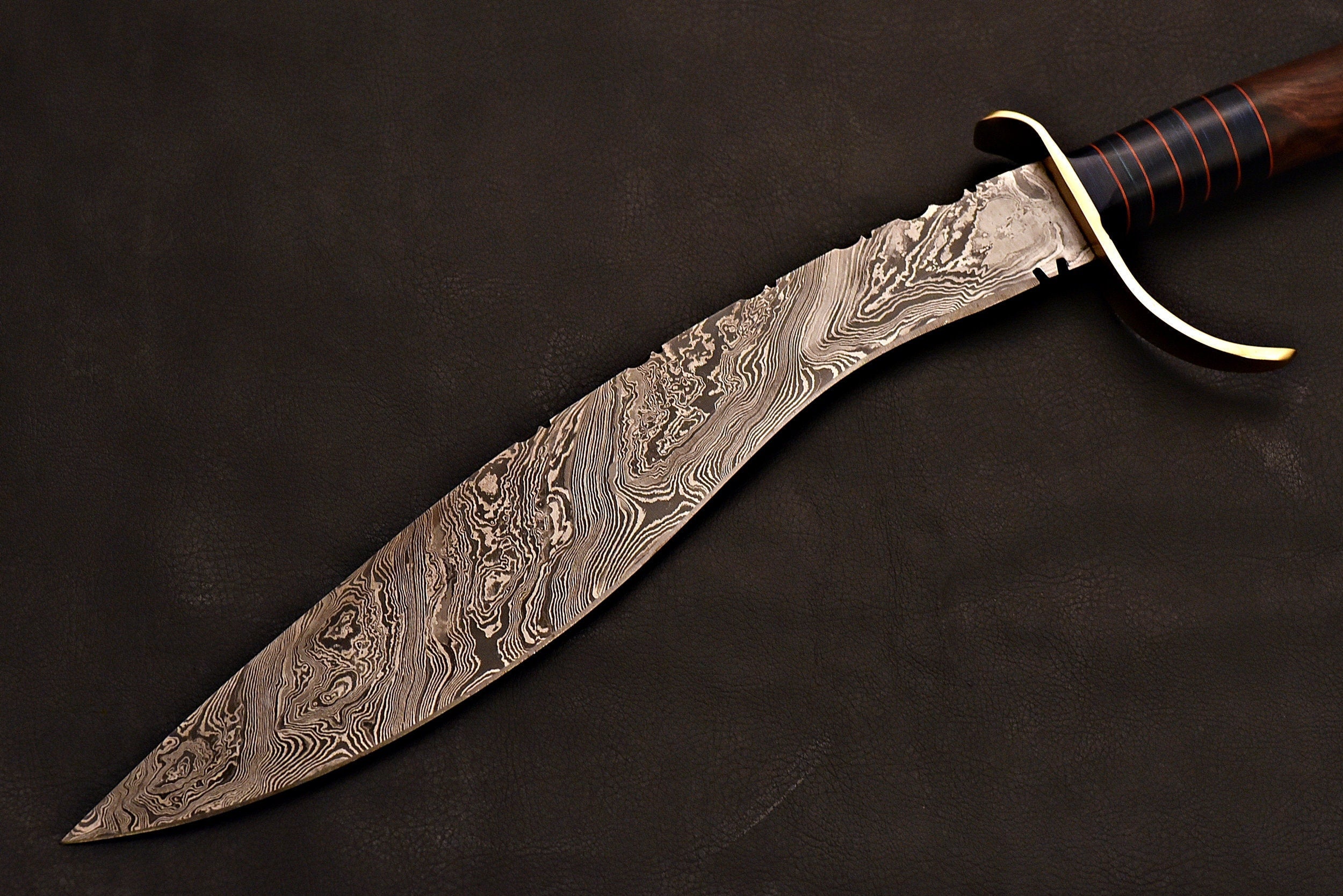 Handmade Damascus Kukri Knife With Leather Sheath