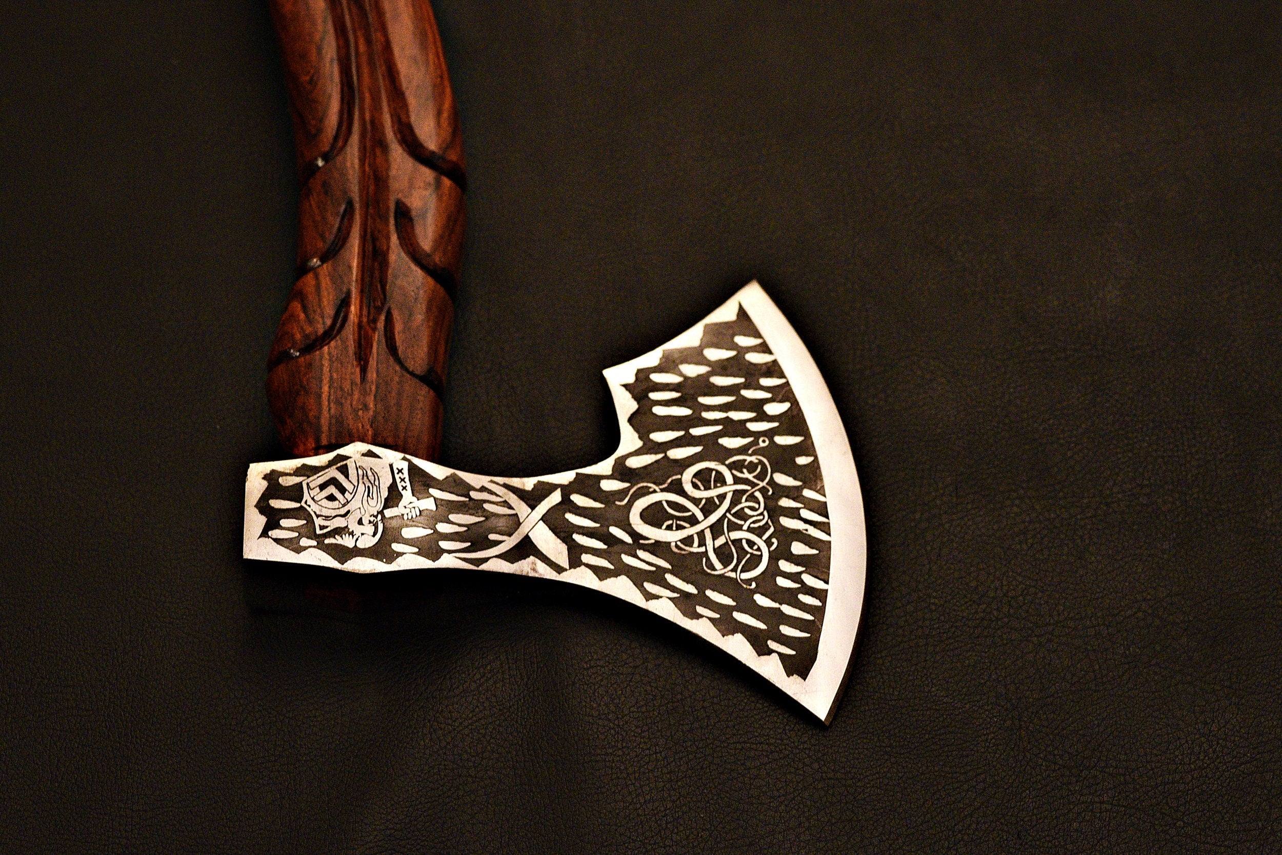 Handmade Viking Axe / Hatchet / Tomahawk / HT Axe / SK Axe / Etched Blade With Rose Wood Engrave Handle