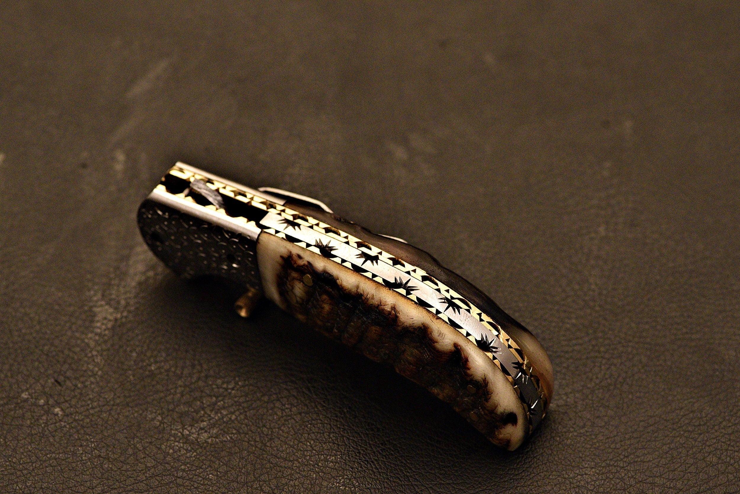 Handmade Damascus Steel Folding knife With Leather Sheath