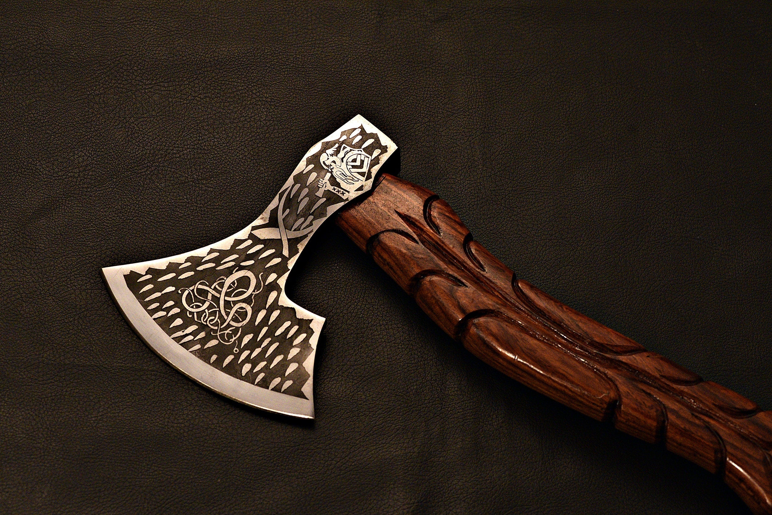 Handmade Viking Axe / Hatchet / Tomahawk / HT Axe / SK Axe / Etched Blade With Rose Wood Engrave Handle