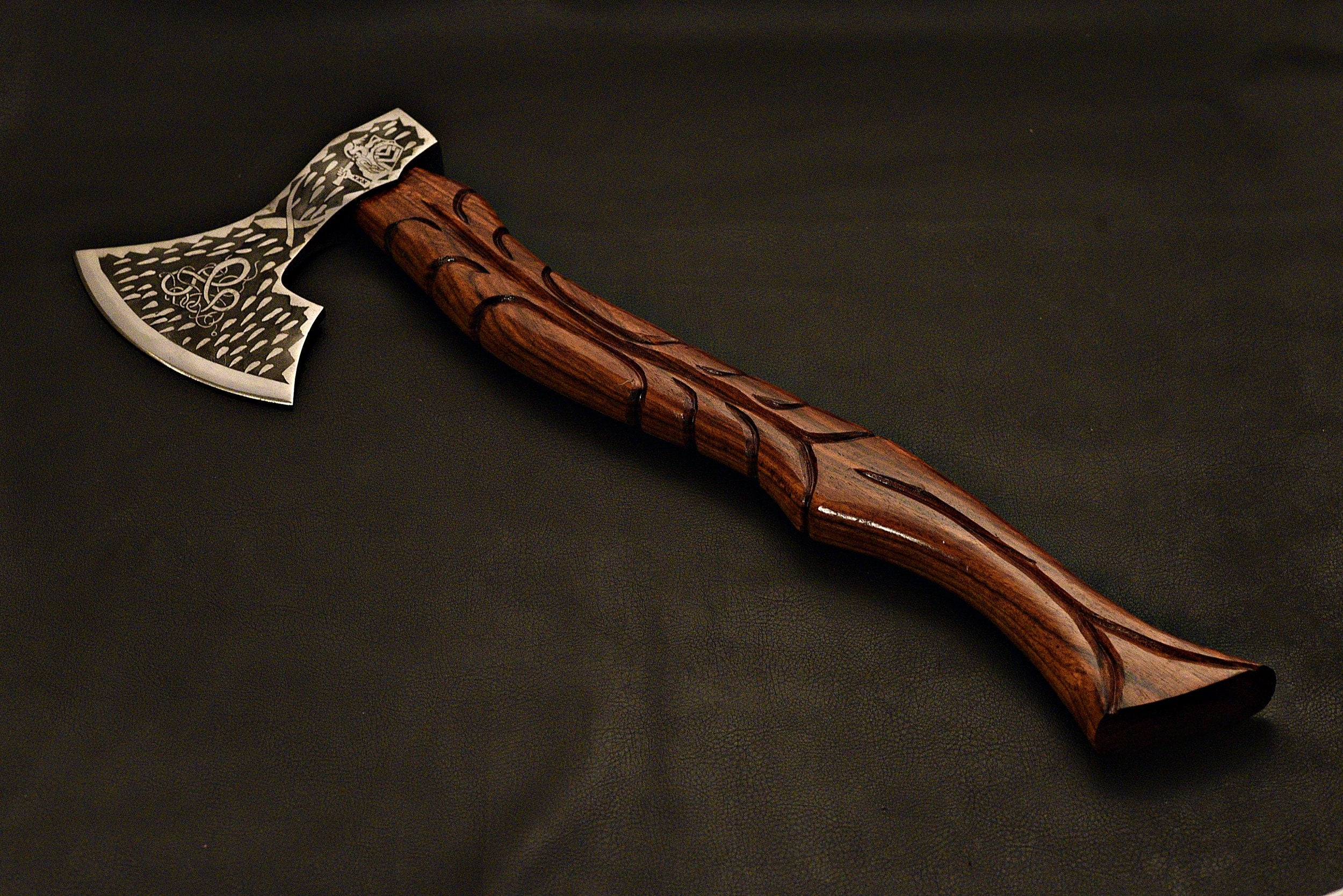 Handmade Viking Axe / Hatchet / Tomahawk / HT Axe / SK Axe / Etched Blade With Rose Wood Engrave Handle
