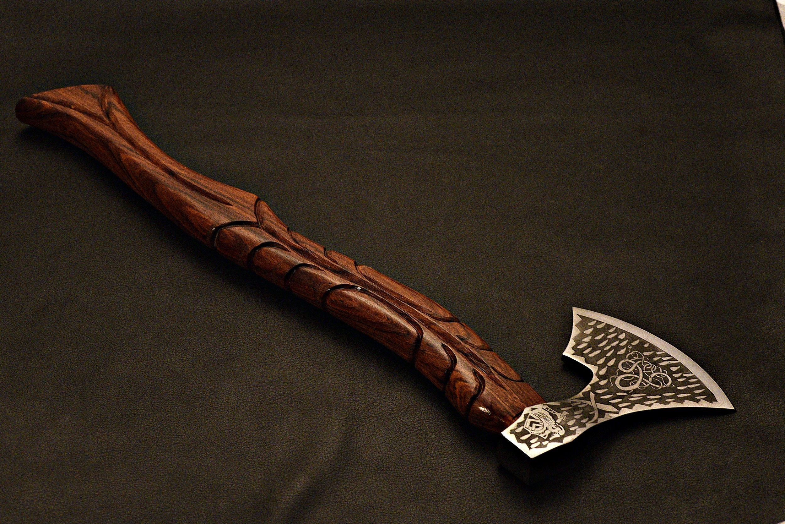 Handmade Viking Axe / Hatchet / Tomahawk / HT Axe / SK Axe / Etched Blade With Rose Wood Engrave Handle