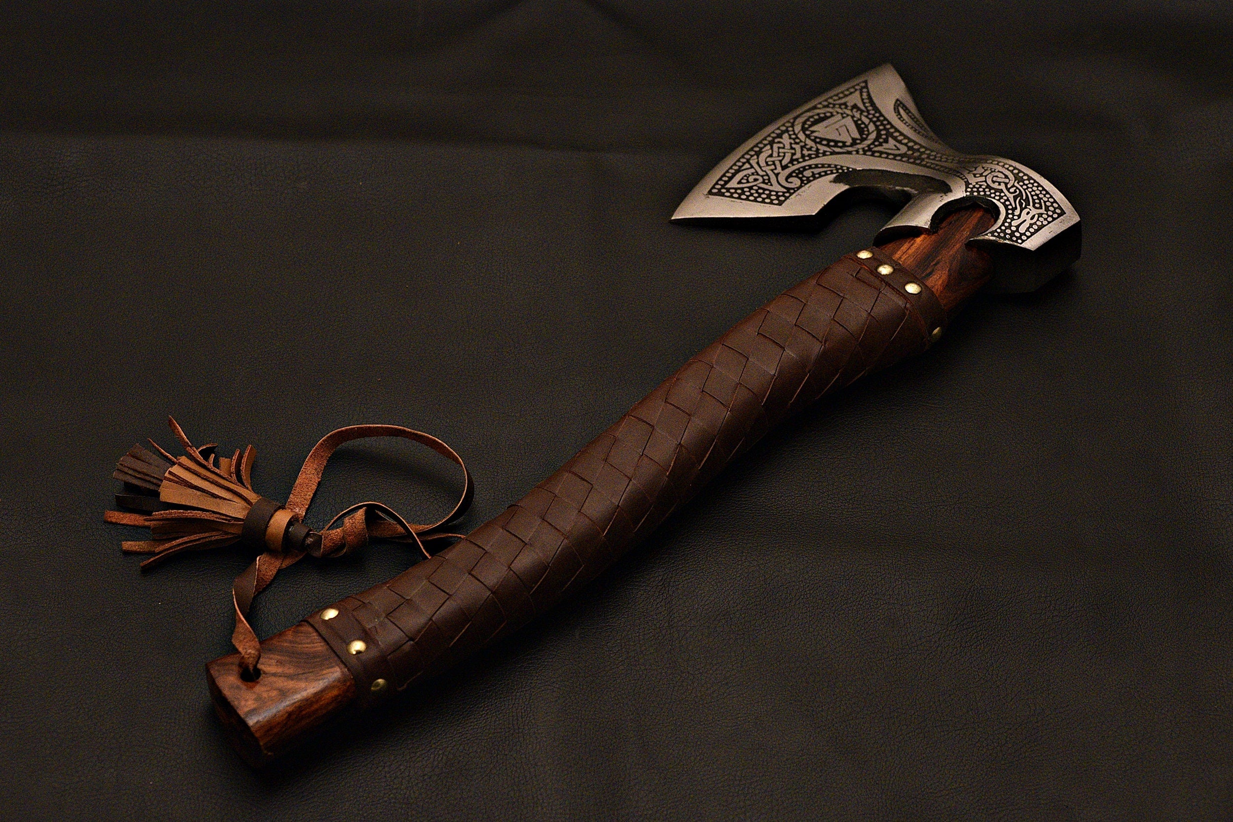 Handmade & Hand Forged 1095 Steel Tomahawk/ Axe / Hatchet /Etched Axe with Rose Wood