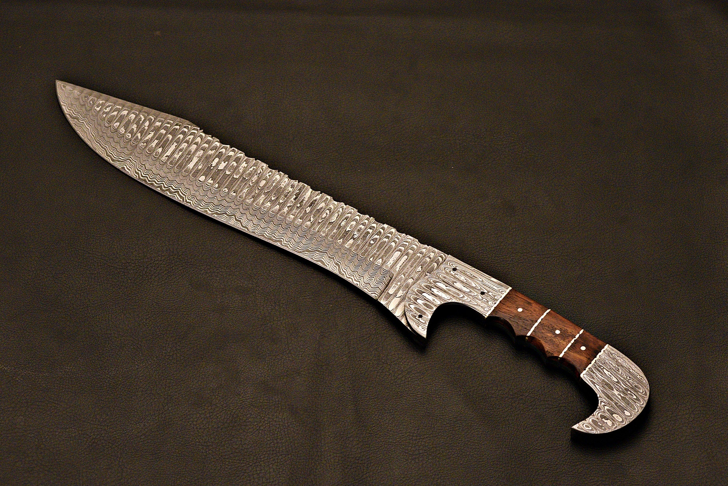 Handmade Damascus Falcon Bowie Knife / Outdoor Camping Knife / Everyday Carry Knife / HT Knife / With Leather Sheath