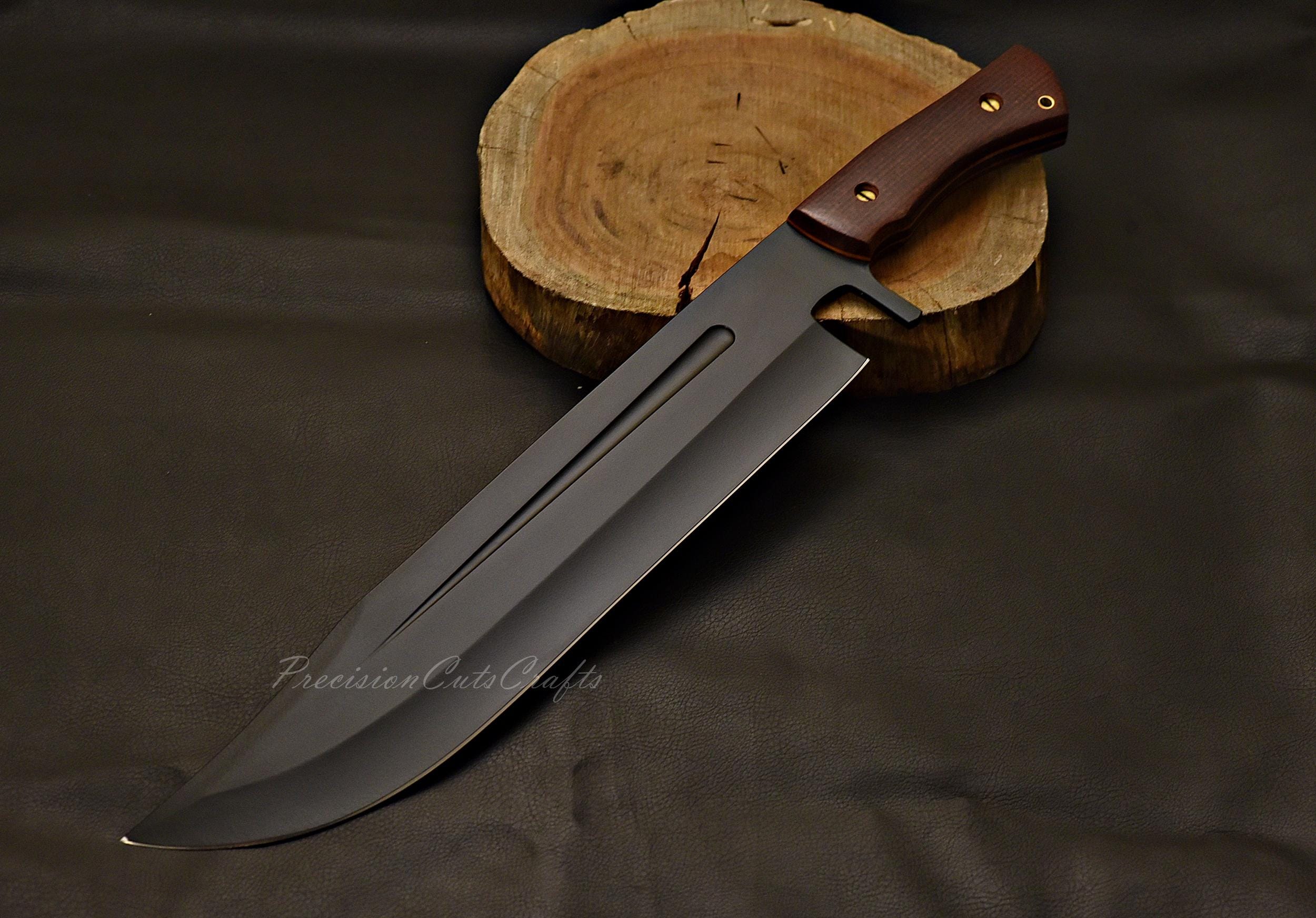 Bowie Knife, Survivor knife, German Steel Black Powder Coating CROCODILE Dundee Bowie knife, Father's Day Gift for him with leather cover
