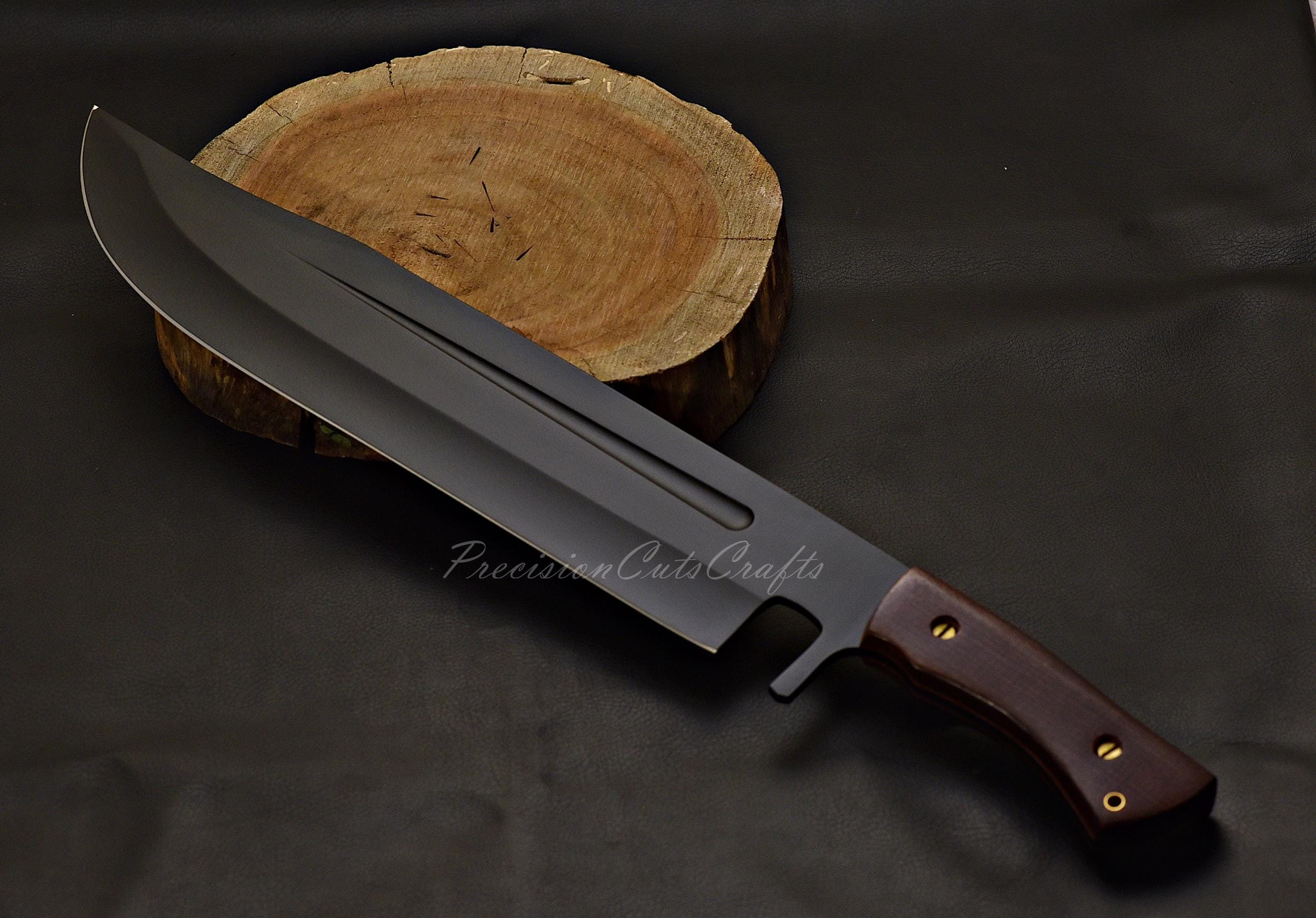 Bowie Knife, Survivor knife, German Steel Black Powder Coating CROCODILE Dundee Bowie knife, Father's Day Gift for him with leather cover